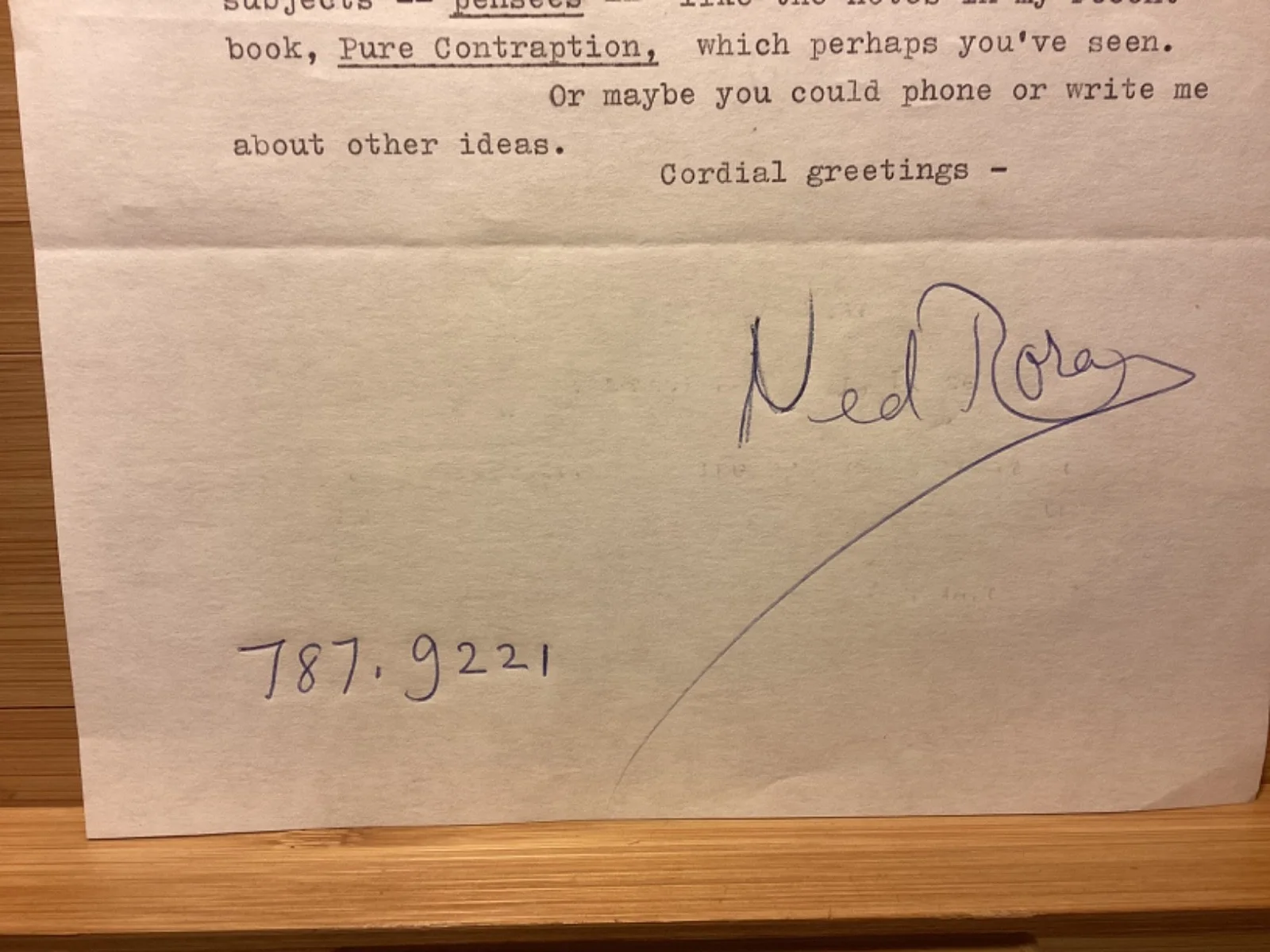 Ned Rorem — 1975 Signed Letter From Ned Rorem To Musical America Editor Patrick Smith, image 4