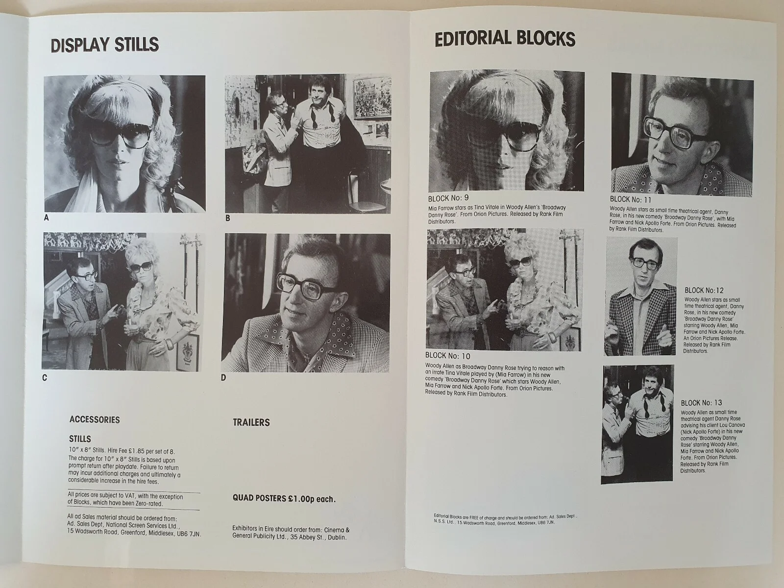 WOODY ALLEN - BROADWAY DANNY ROSE - VINTAGE PRESSBOOK - MIA FARROW, изображение 2