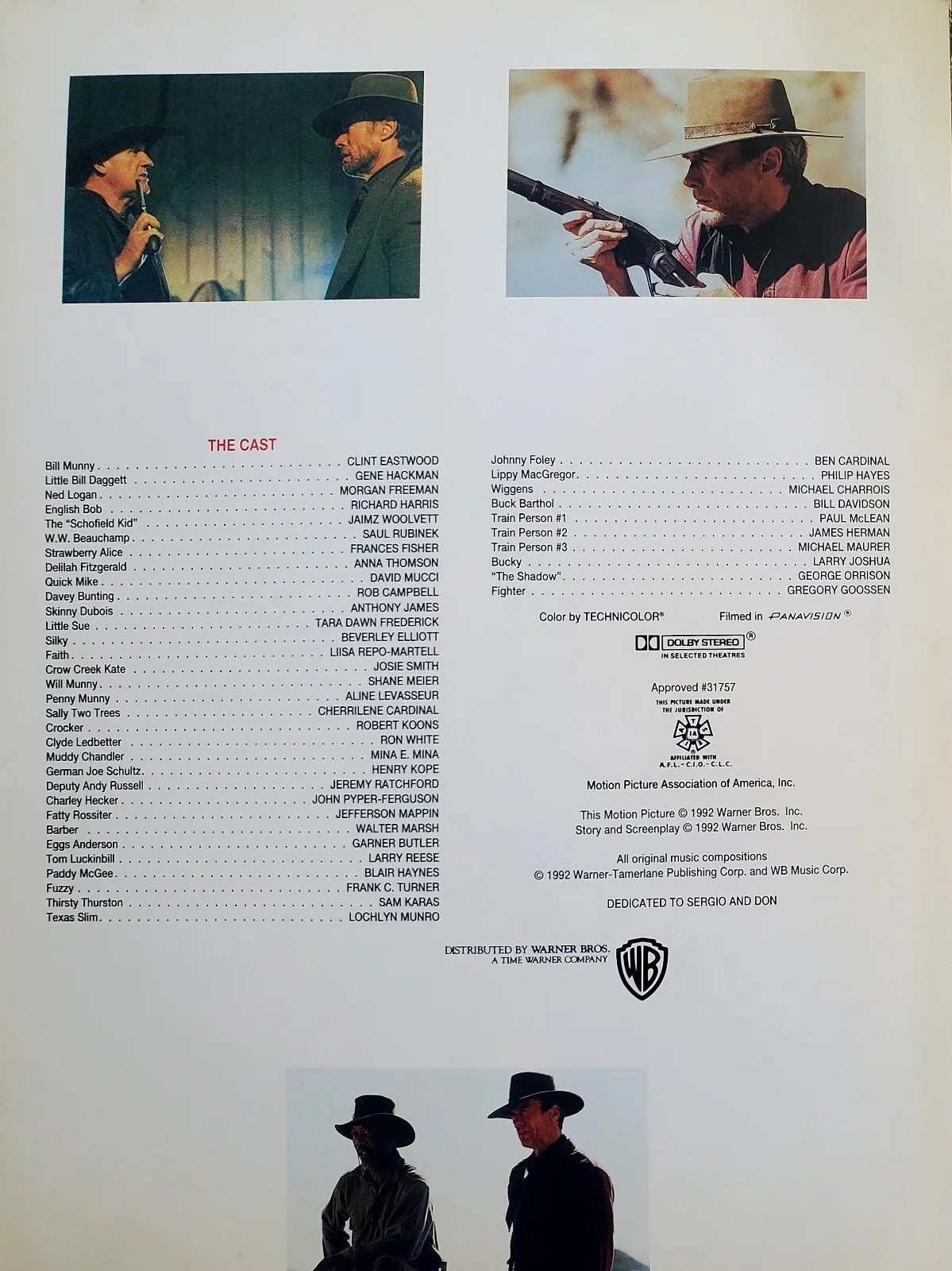 UNFORGIVEN - VINTAGE ORIGINAL 1992 HIGH QUALITY BOOKLET - EASTWOOD, HACKMAN, изображение 3