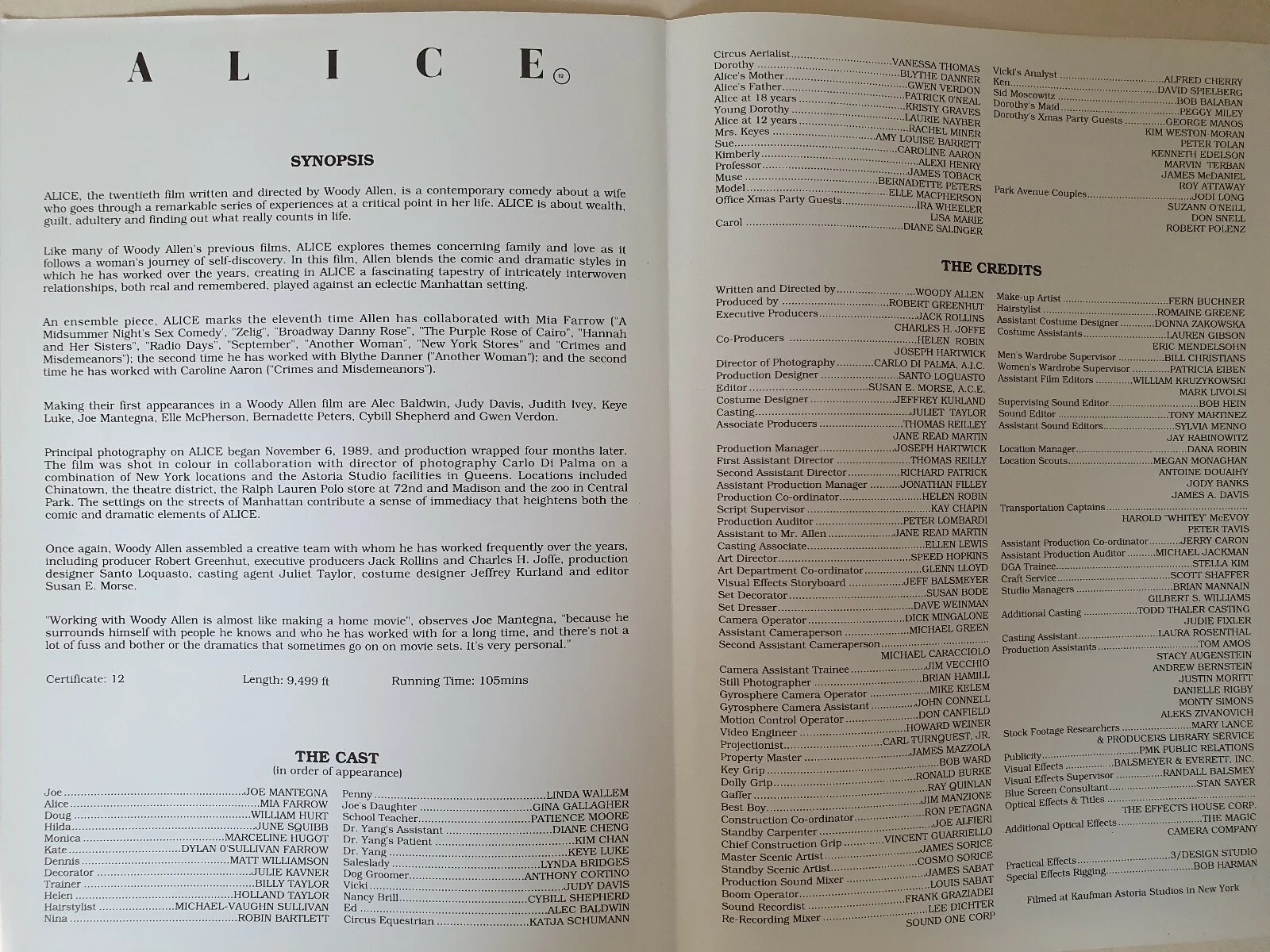WOODY ALLEN - ALICE - VINTAGE PRESSBOOK & SYNOPSIS BOOKLET - MIA FARROW, изображение 4