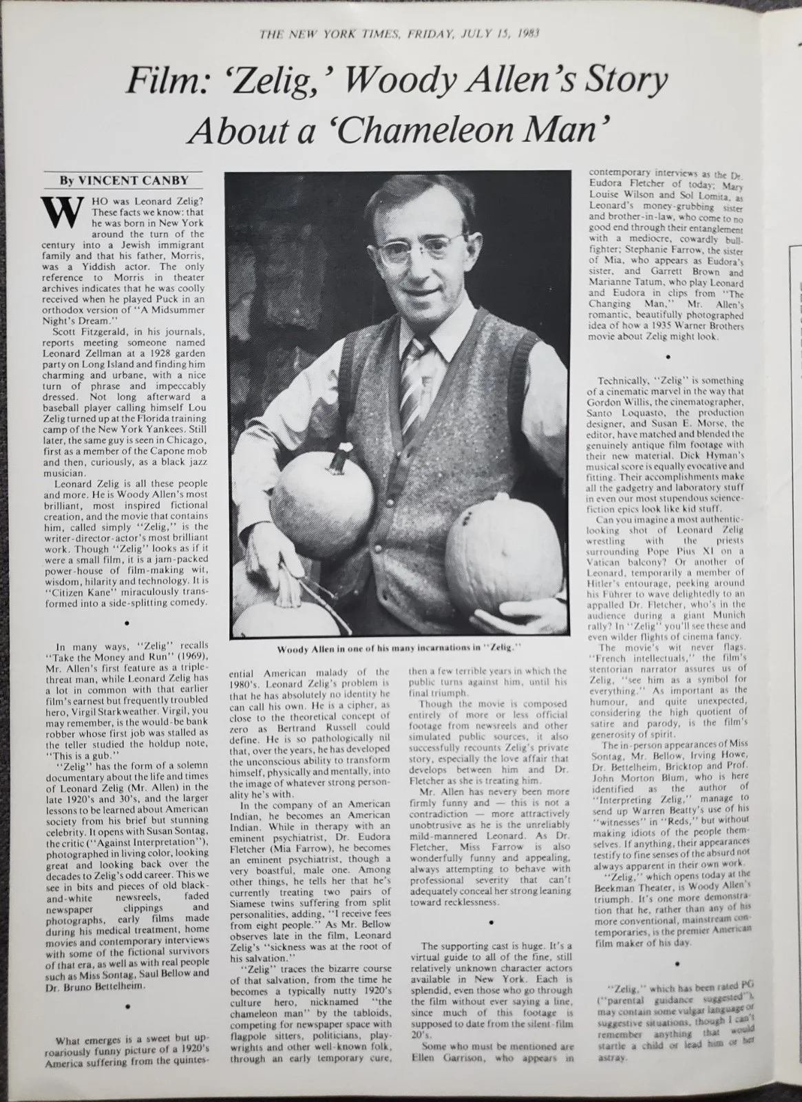 WOODY ALLEN - ZEKIG - VINTAGE ORIGINAL 1983 SYNOPSIS BOOKLET, изображение 2
