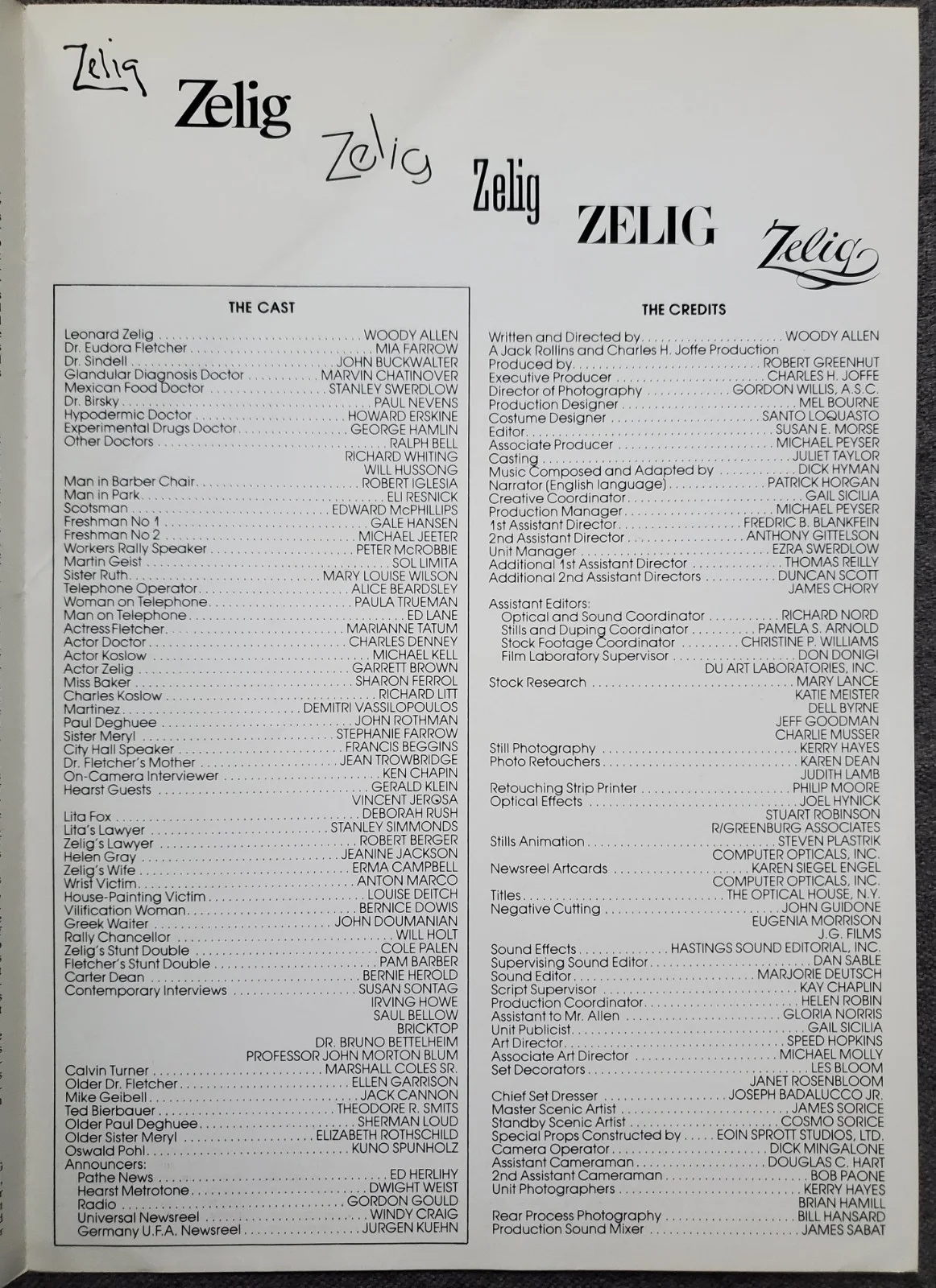 WOODY ALLEN - ZEKIG - VINTAGE ORIGINAL 1983 SYNOPSIS BOOKLET, изображение 3