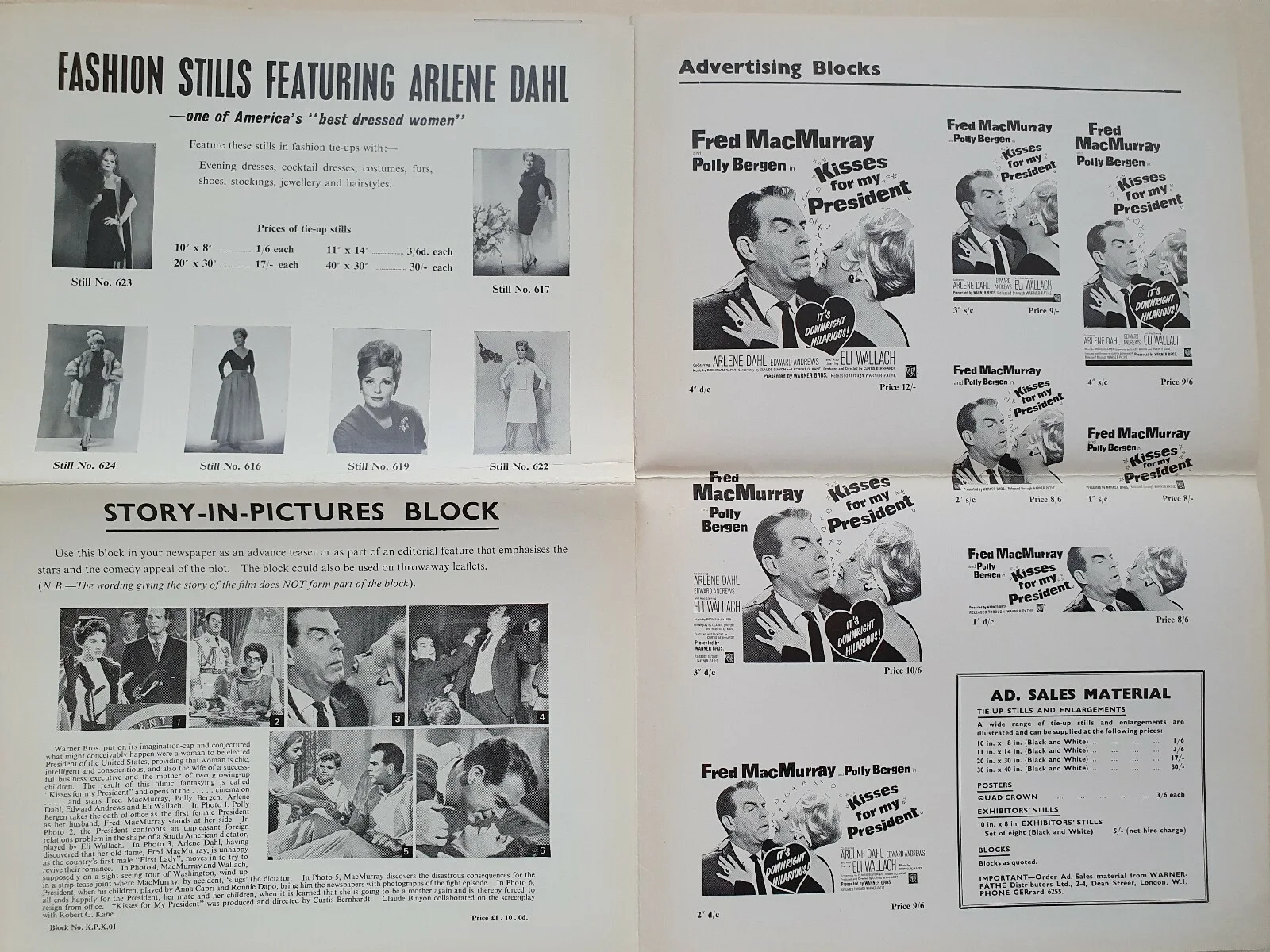 KISSES FOR MY PRESIDENT - VINTAGE UK PRESSBOOK - FRED McMURRAY, ARLENE DAHL 1964, изображение 2