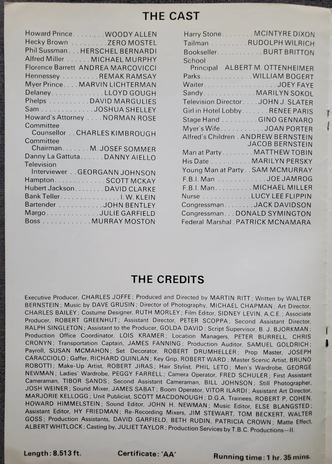 WOODY ALLEN - THE FRONT - VINTAGE ORIGINAL 1976 PRESSBOOK **ONE PAGE MISSING**, image 3