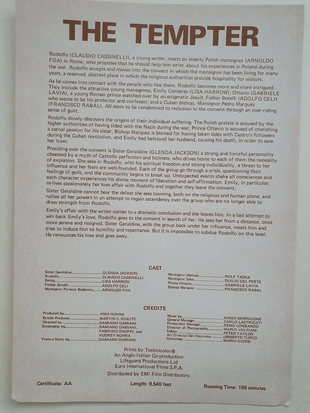 THE TEMPTER - VINTAGE ORIGINAL UK PRESSBOOK & SYNOPSIS - GLENDA JACKSON 1974, image 4