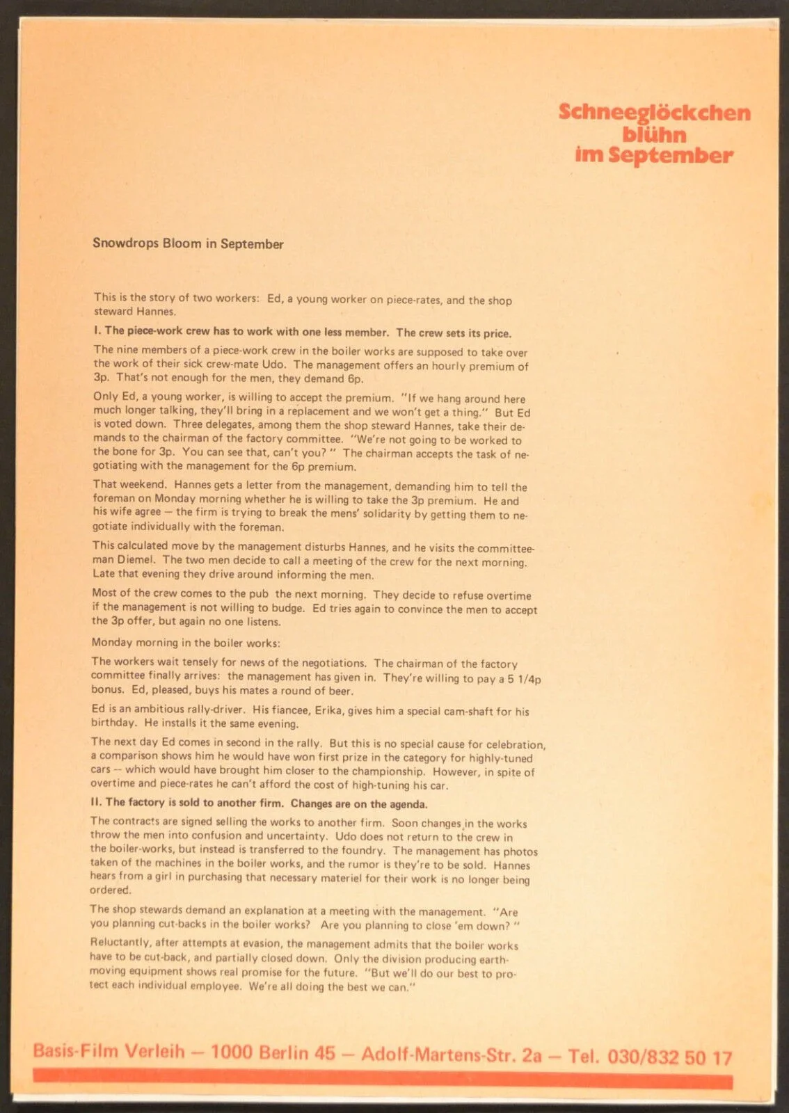 SNOWDROPS BLOOM IN SEPTEMBER 1974 Claus Eberth PRODUCTION NOTES, image 2