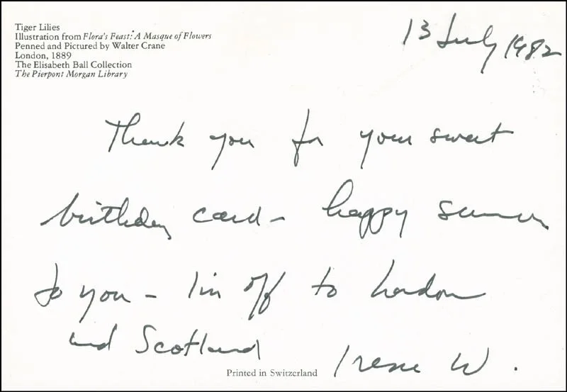 Irene Worth — IRENE WORTH - AUTOGRAPH LETTER SIGNED 07/13/1982