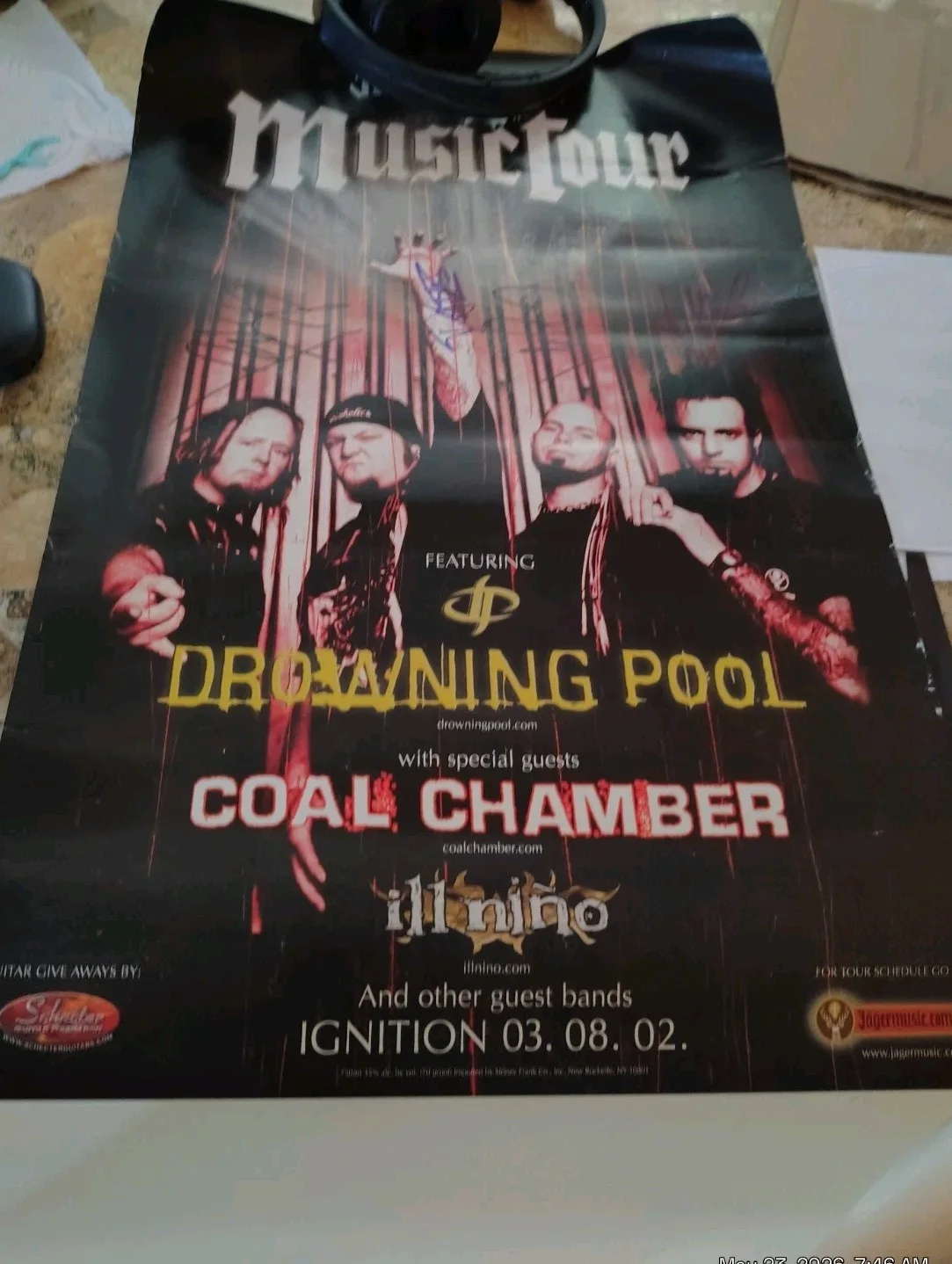Drowning Pool Signed Big Poster Dave Williams Jager Tour Metal Band Disturbed..., изображение 2