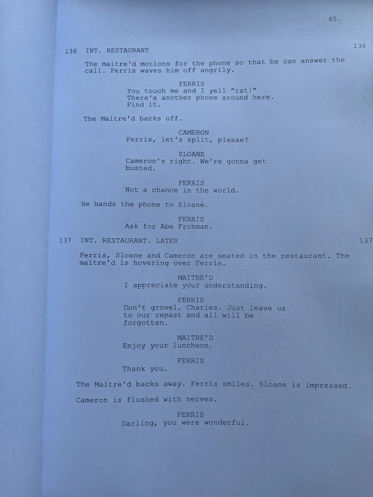Ferris Bueller's Day Off Script., image 2