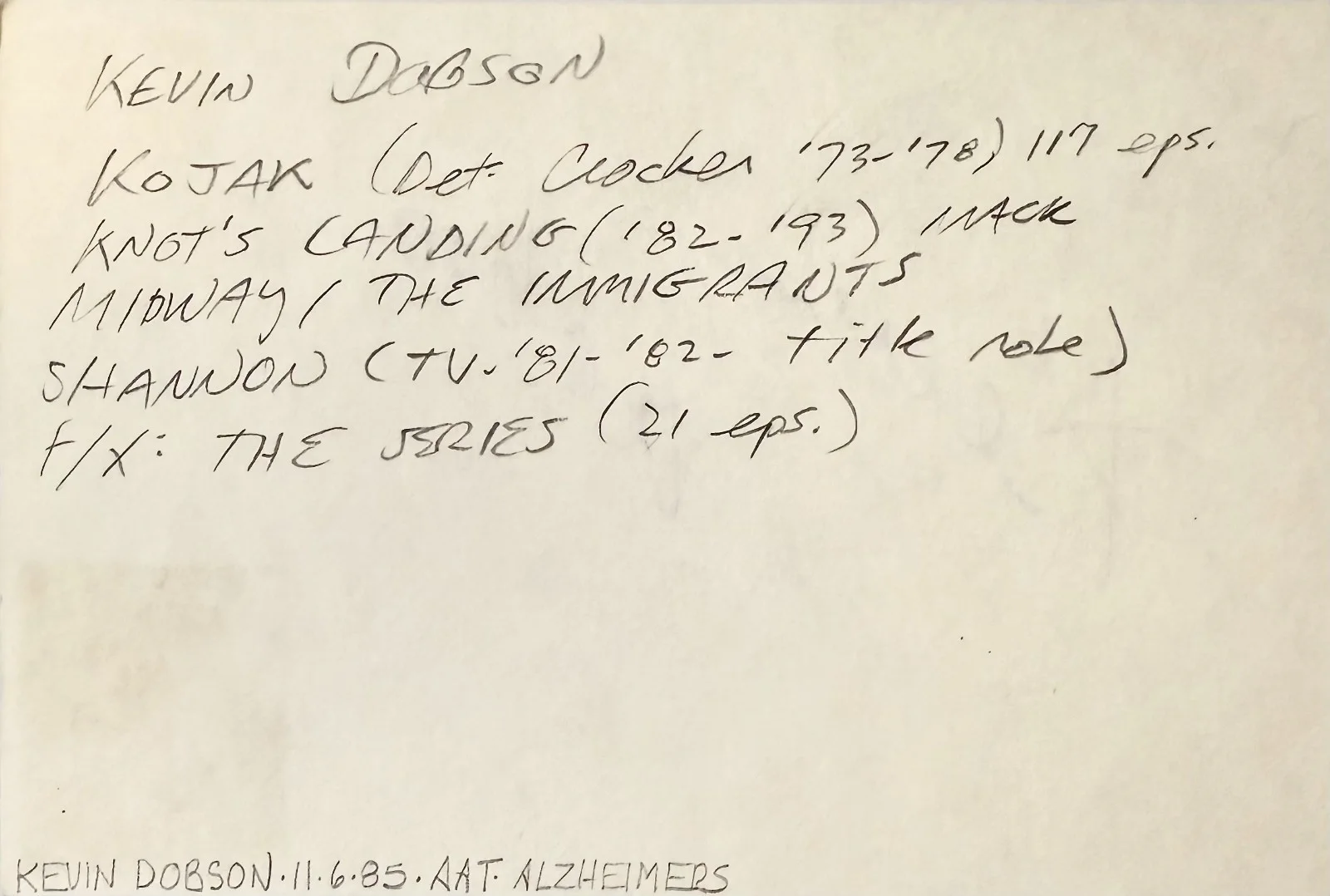 Kevin Dobson — KEVIN DOBSON Signed Autographed 4"x 6" INDEX CARD MIDWAY Knots Landing KOJAK, изображение 4