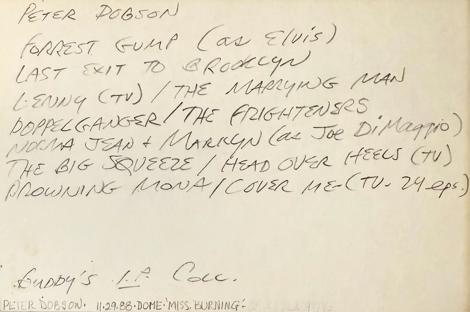Peter Dobson — PETER DOBSON Signed Autographed 4"x 6" INDEX CARD Snowbound Sing THE FRIGHTENERS, изображение 2