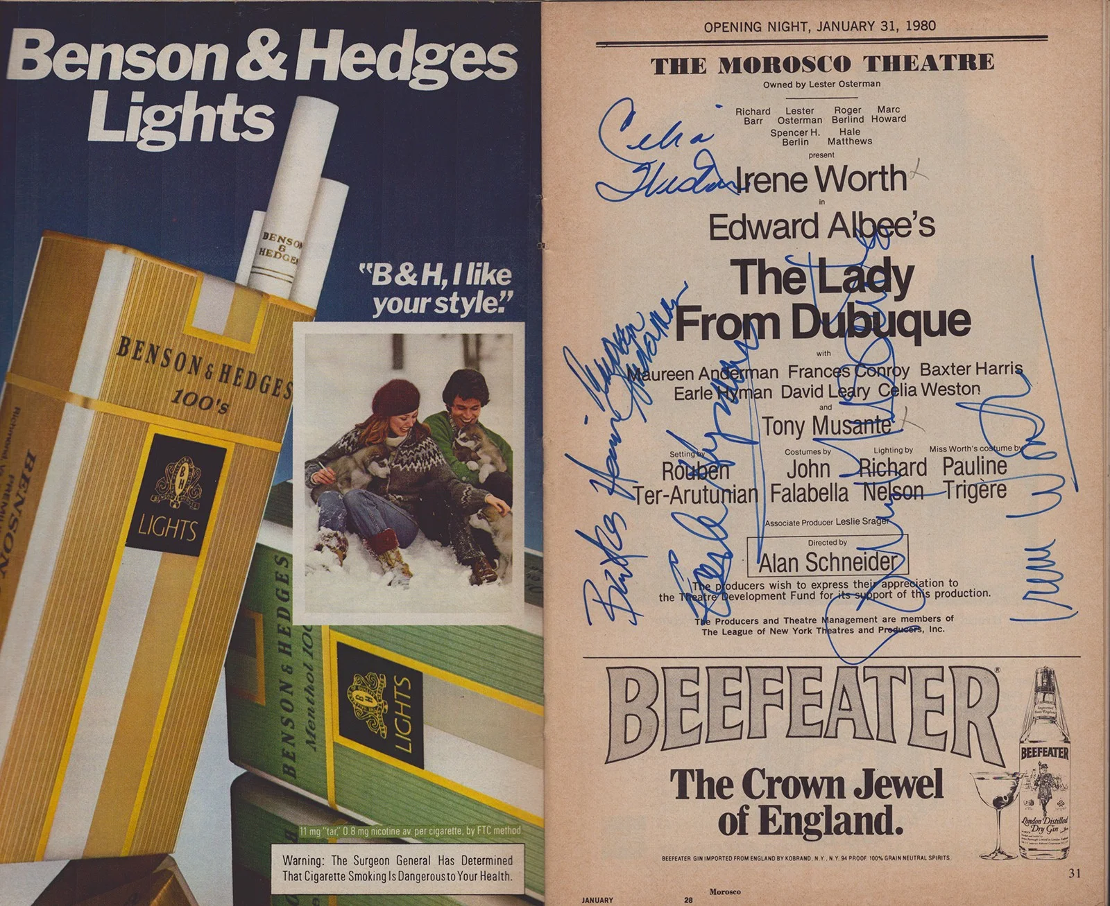 Baxter Harris, Maureen Anderman, Earle Hyman, Celia Weston — THE LADY FROM DUBUQUE PLAY CAST - SHOW BILL SIGNED WITH CO-SIGNERS, изображение 2