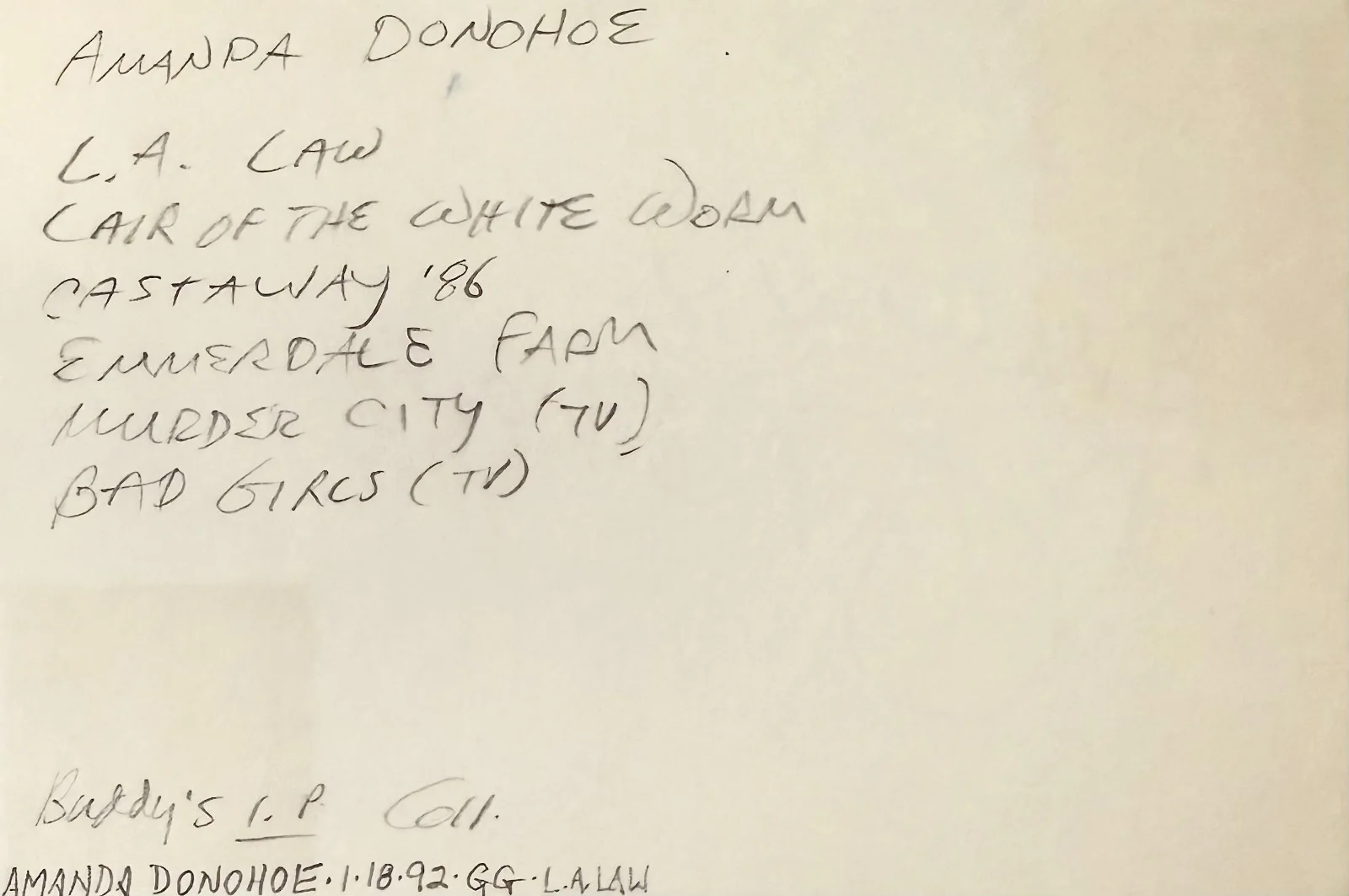 Amanda Donohoe — AMANDA DONOHOE Autographed Signed 4"x 6" INDEX CARD The Lair of the White Worm, изображение 2