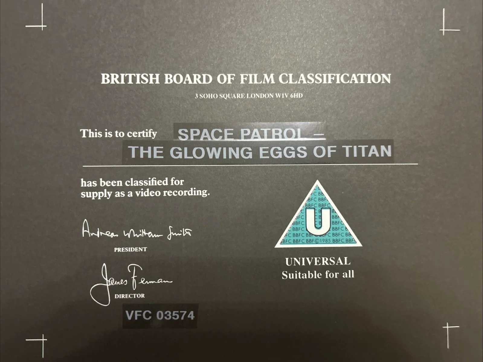 BBFC Black Certificate Card - 1963 Space Patrol S1E14 - Early Marionette Sci-Fi, изображение 2