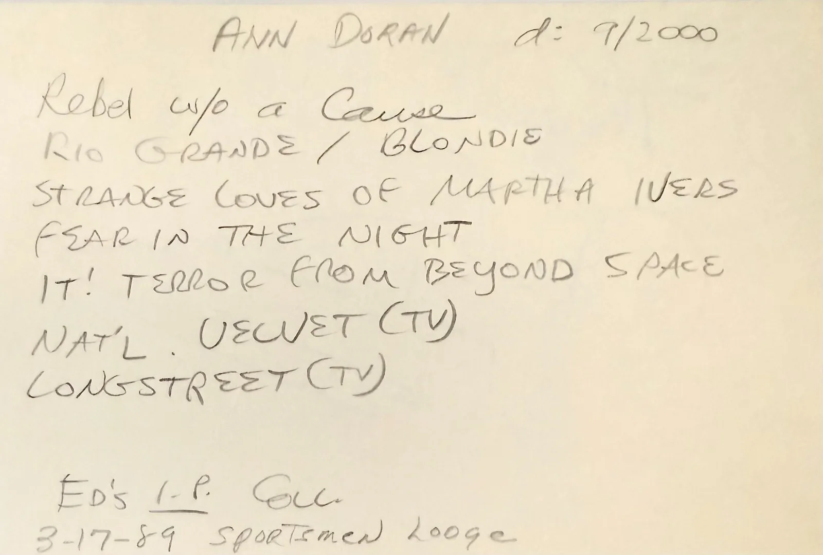 Ann Doran — ANN DORAN Signed Autographed 4"x 6" INDEX CARD It! The Terror from Beyond Space, изображение 2