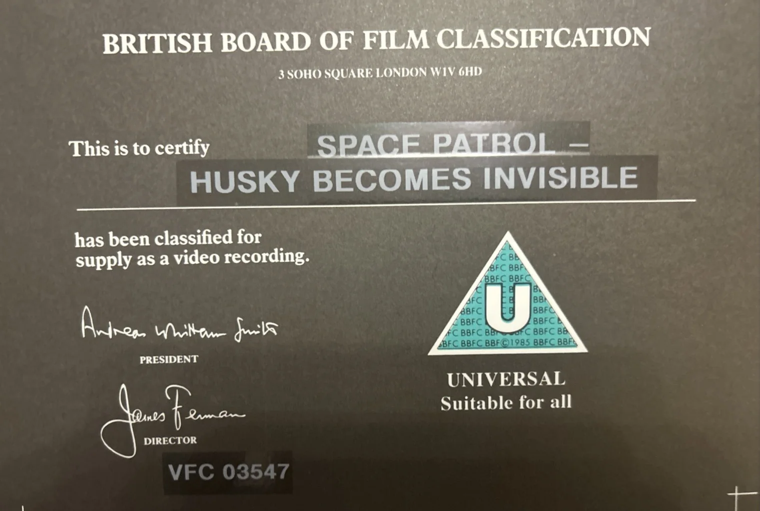BBFC Black Certificate Card - 1963 Space Patrol S1E16 - Early Marionette Sci-Fi, изображение 2