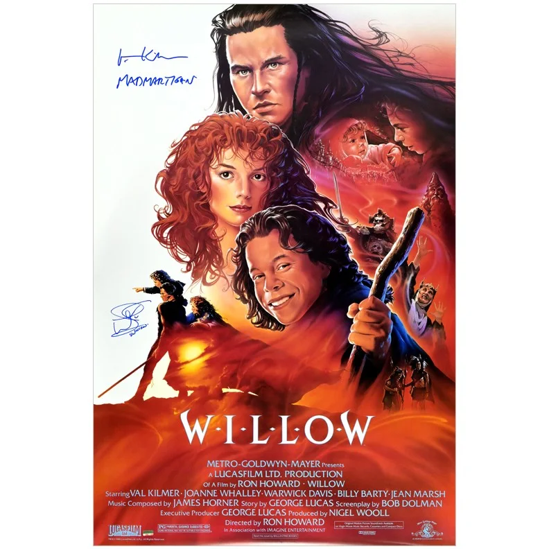 Val Kilmer, Warwick Davis — Val Kilmer, Warwick Davis Autographed 1988 WIllow Original 27x40 Movie Poster