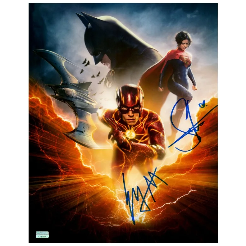 Sasha Calle, Ezra Miller — Sasha Calle, Ezra Miller Autographed 2023 The Flash Batman Supergirl 11x14 Photo