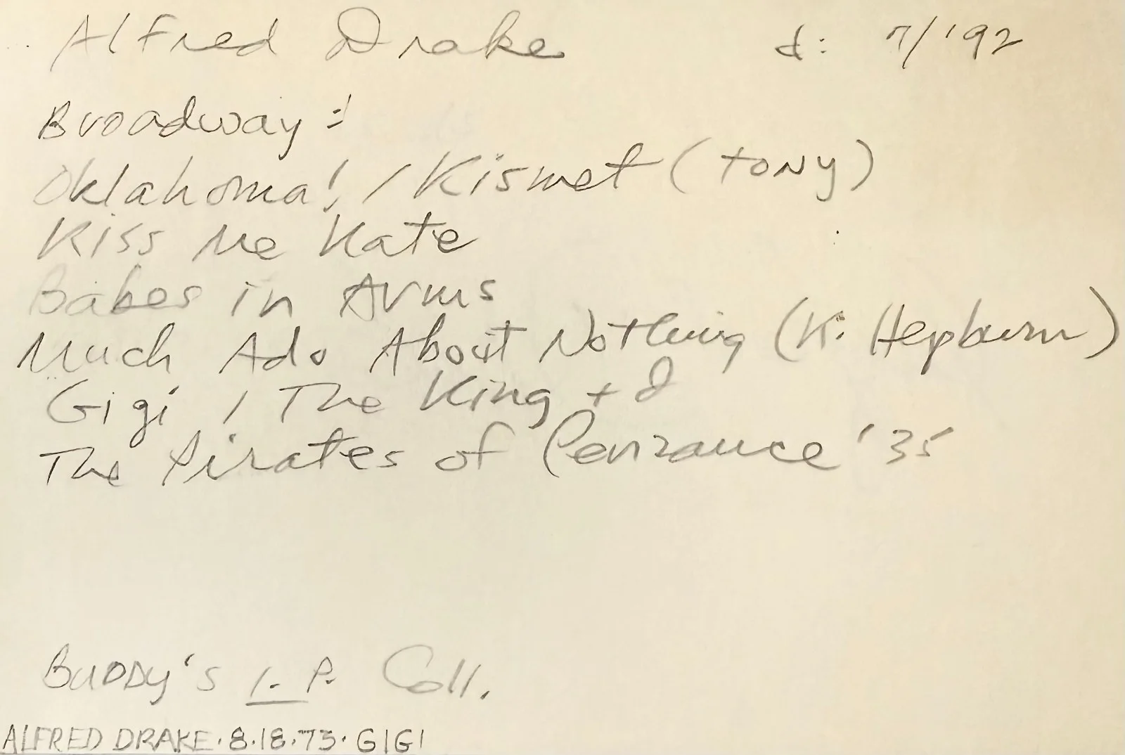 Alfred Drake — ALFRED DRAKE Autographed Signed 4"x 6" INDEX CARD The Yeomen of the Guard HAMLET, изображение 4