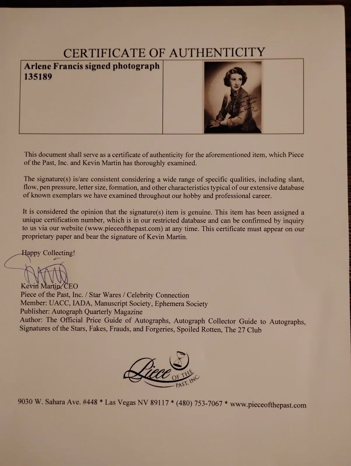 Arlene Francis — Arlene Francis Signed Autographed Photo W/ COA, image 2