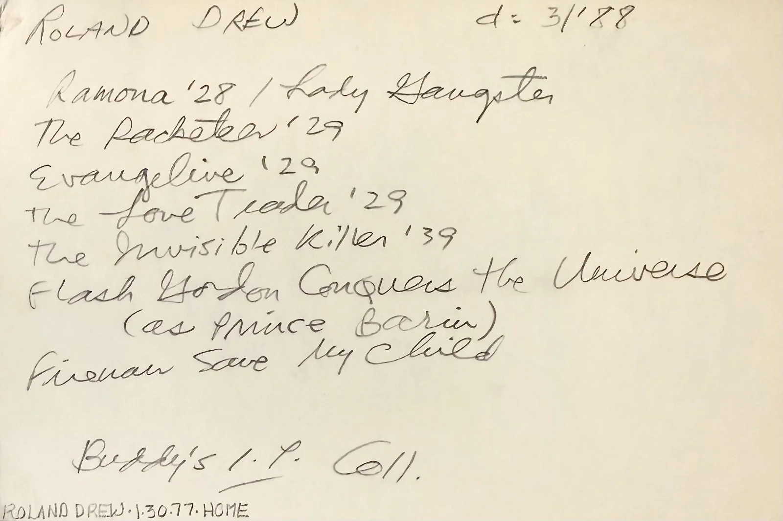 Roland Drew — ROLAND DREW Autograph Signed 4x6 INDEX CARD Flash Gordon Conquers the Universe, изображение 2