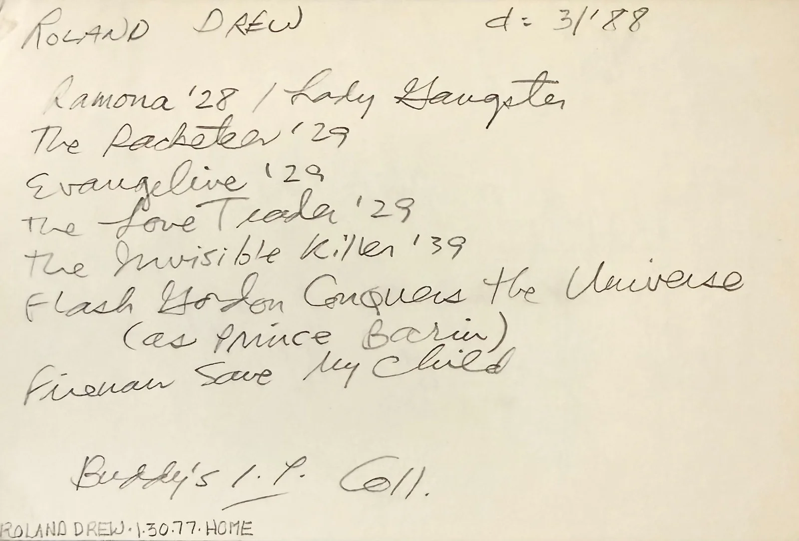 Roland Drew — ROLAND DREW Autograph Signed 4x6 INDEX CARD Flash Gordon Conquers the Universe, изображение 4