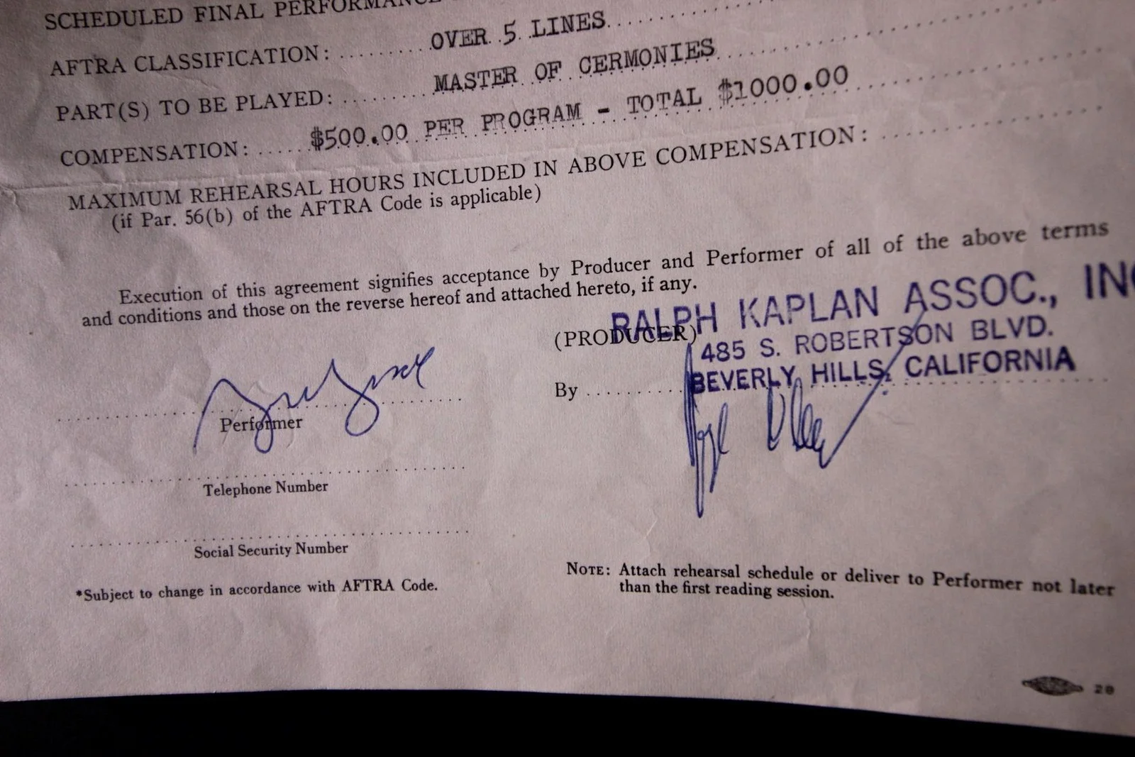 George Jessel — GEORGE JESSEL (1898-1981)(JAZZ SINGER) AUTOGRAPH 1961 MS. WORLD PAGEANT CONTRACT, image 2