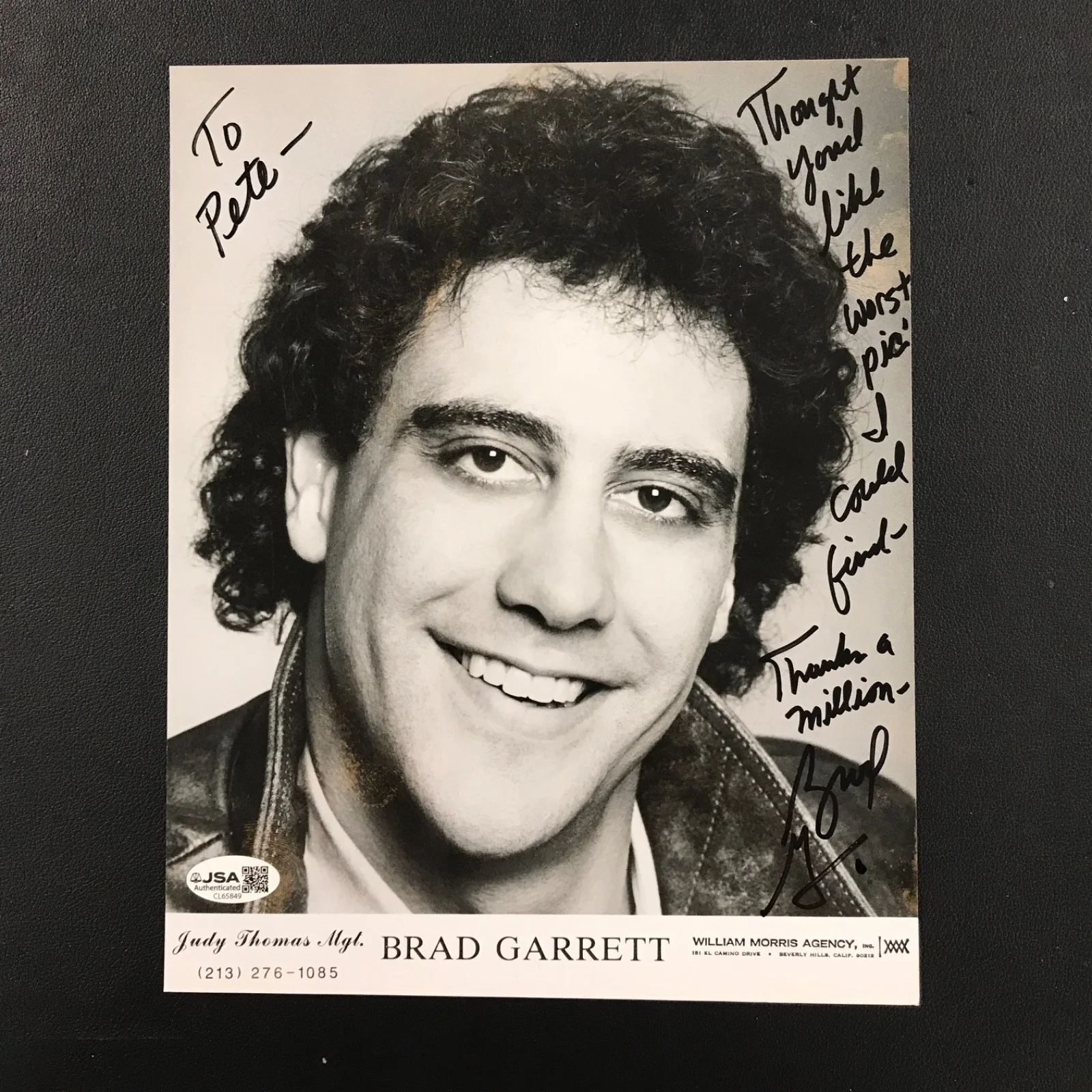 Brad Garrett — Brad Garrett Actor Signed 8x10 Photo JSA (personalized) "To Pete - Thought..", image 2