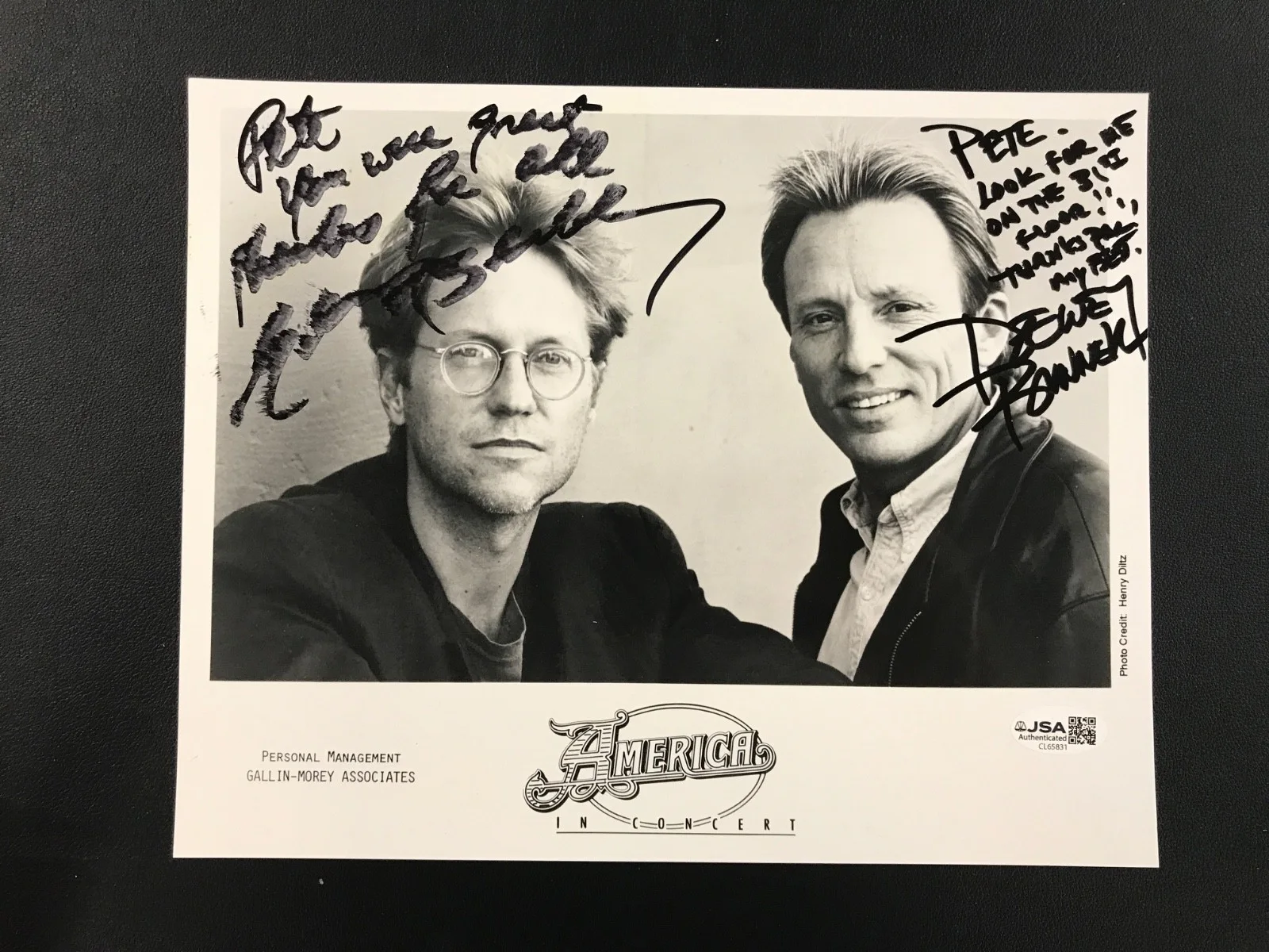 America Band Signed 8x10 Photo Gerry Beckley, Dewey Bunnell JSA (personalized), изображение 2