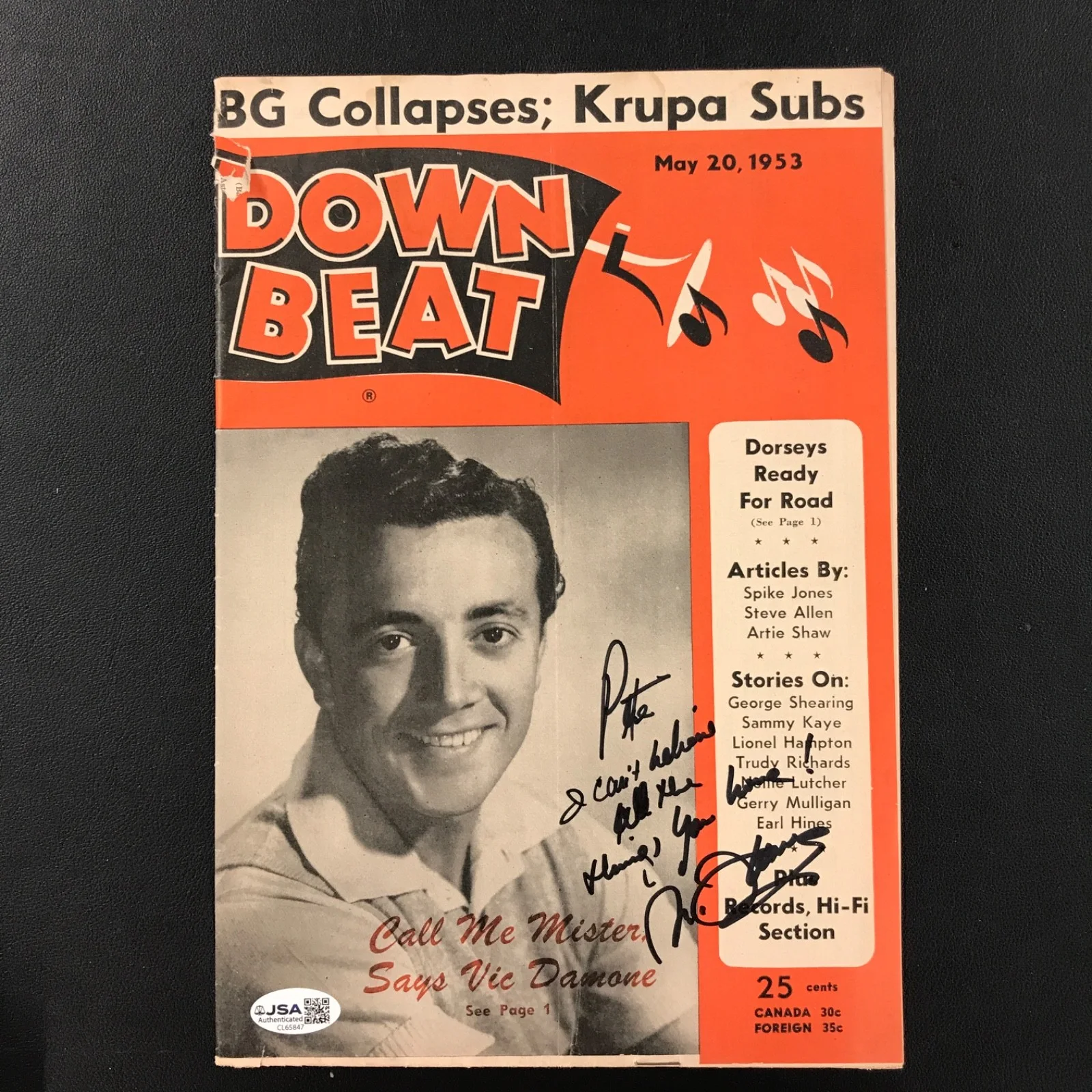 Vic Damone Singer Signed 7x11 Magazine Cover JSA (personalized) "Pete I can't..", изображение 2