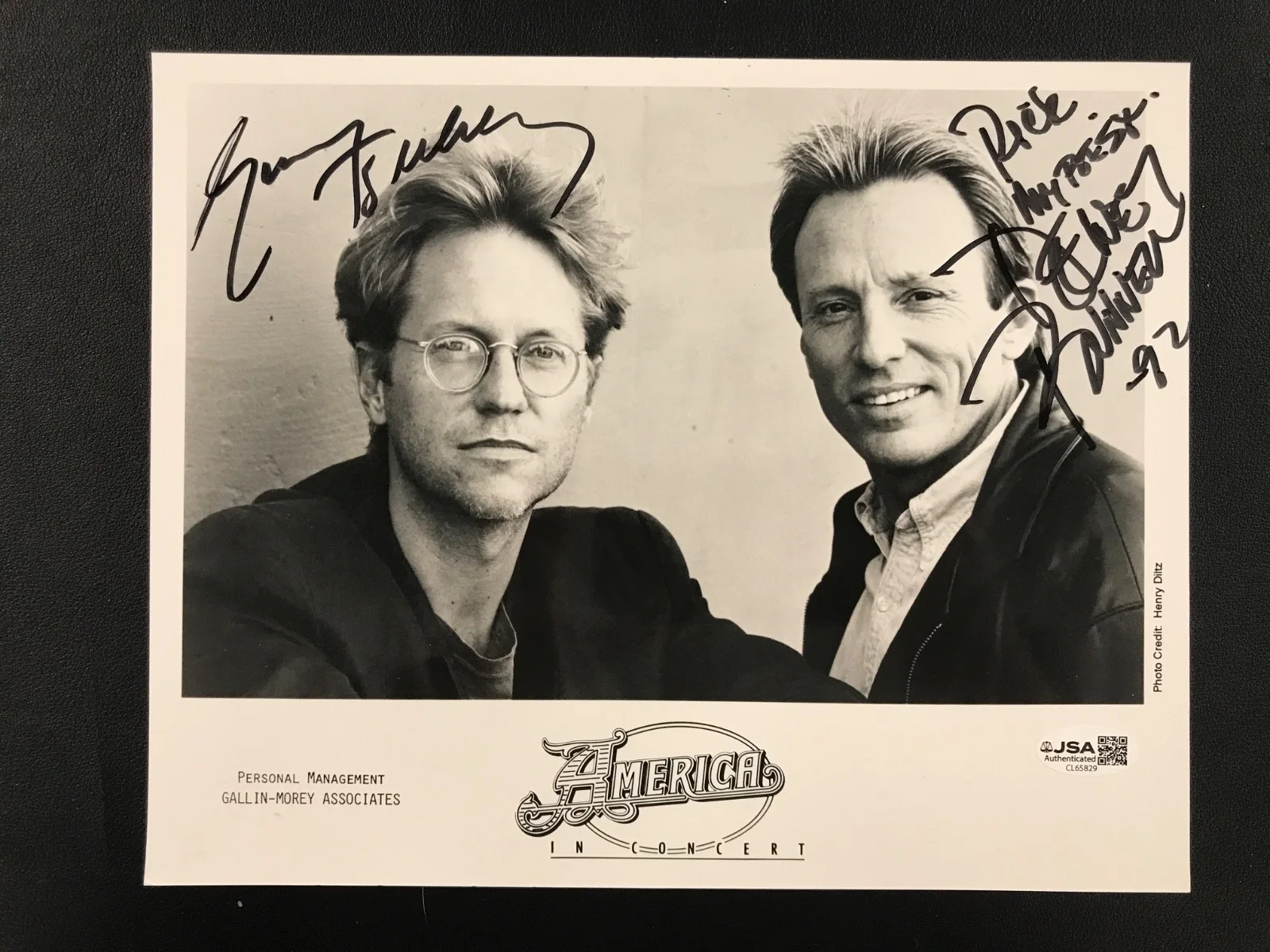 America Band Gerry Beckley, Dewey Bunnell Signed 8x10 Photo (personalized) JSA, изображение 2