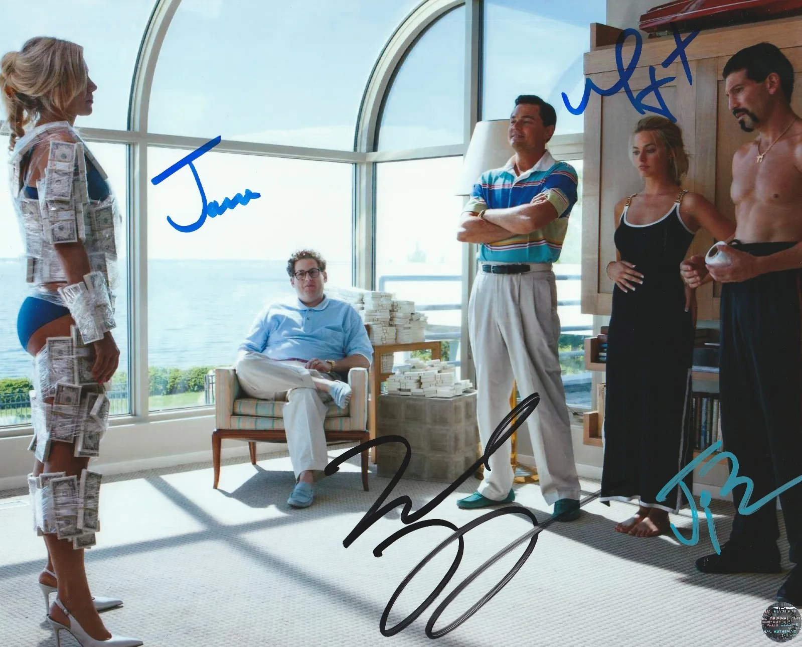 Leonardo DiCaprio, Jonah Hill, Margot Robbie, Jon Bernthal — Wolf of Wall Street Autographed 8x10Photo Signed by DiCaprio, Robbie +2with COA