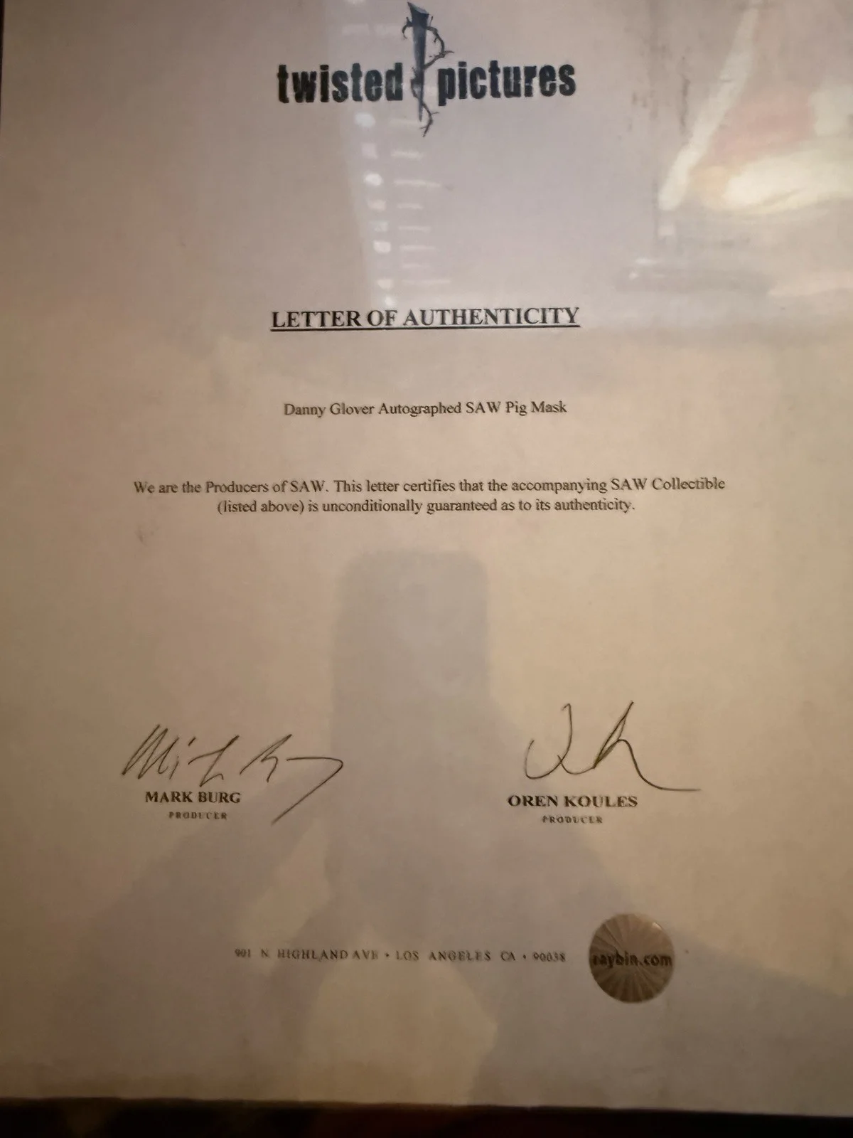 SAW (2004) Pig Mask AUTOGRAPHED By Danny Glover With Original COA, image 4