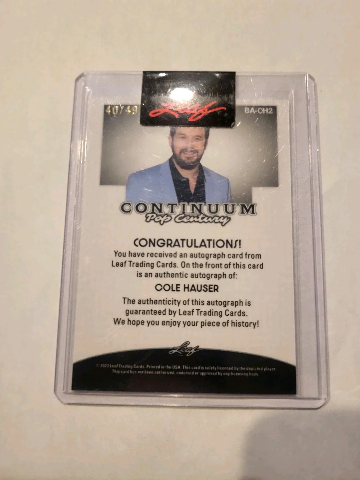 Cole Hauser — Cole Hauser "Rip" 2024 Leaf Metal Continuum Pop Century RED Autograph Auto /49, изображение 2
