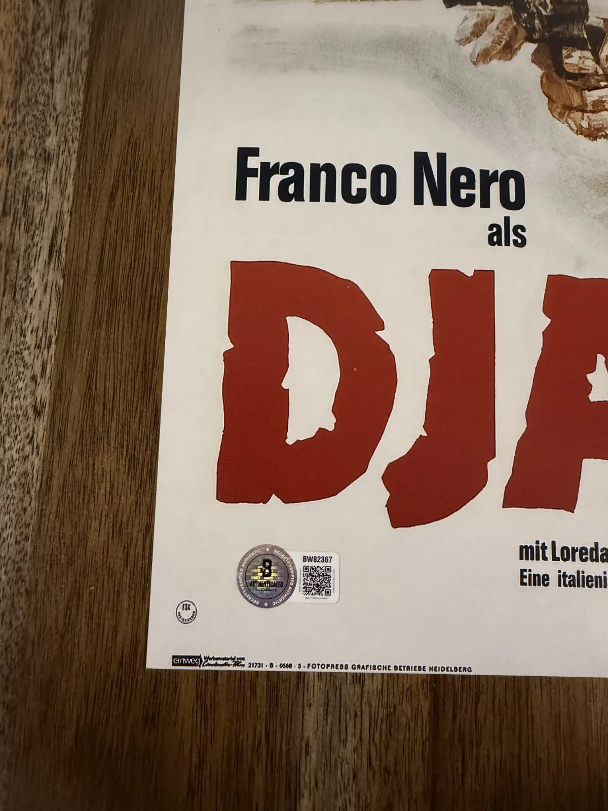 Franco Nero ‘Django' Signed 12x18 Photo 'Django' Beckett, image 2