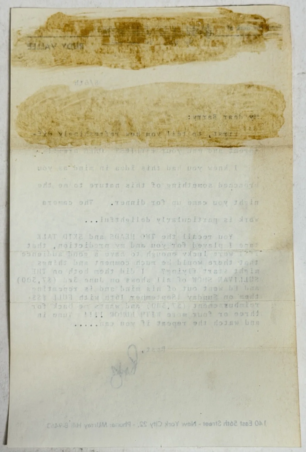 Rudy Vallee Signed Letter Ed Sullivan Show Content Personal Stationery Autograph, изображение 3