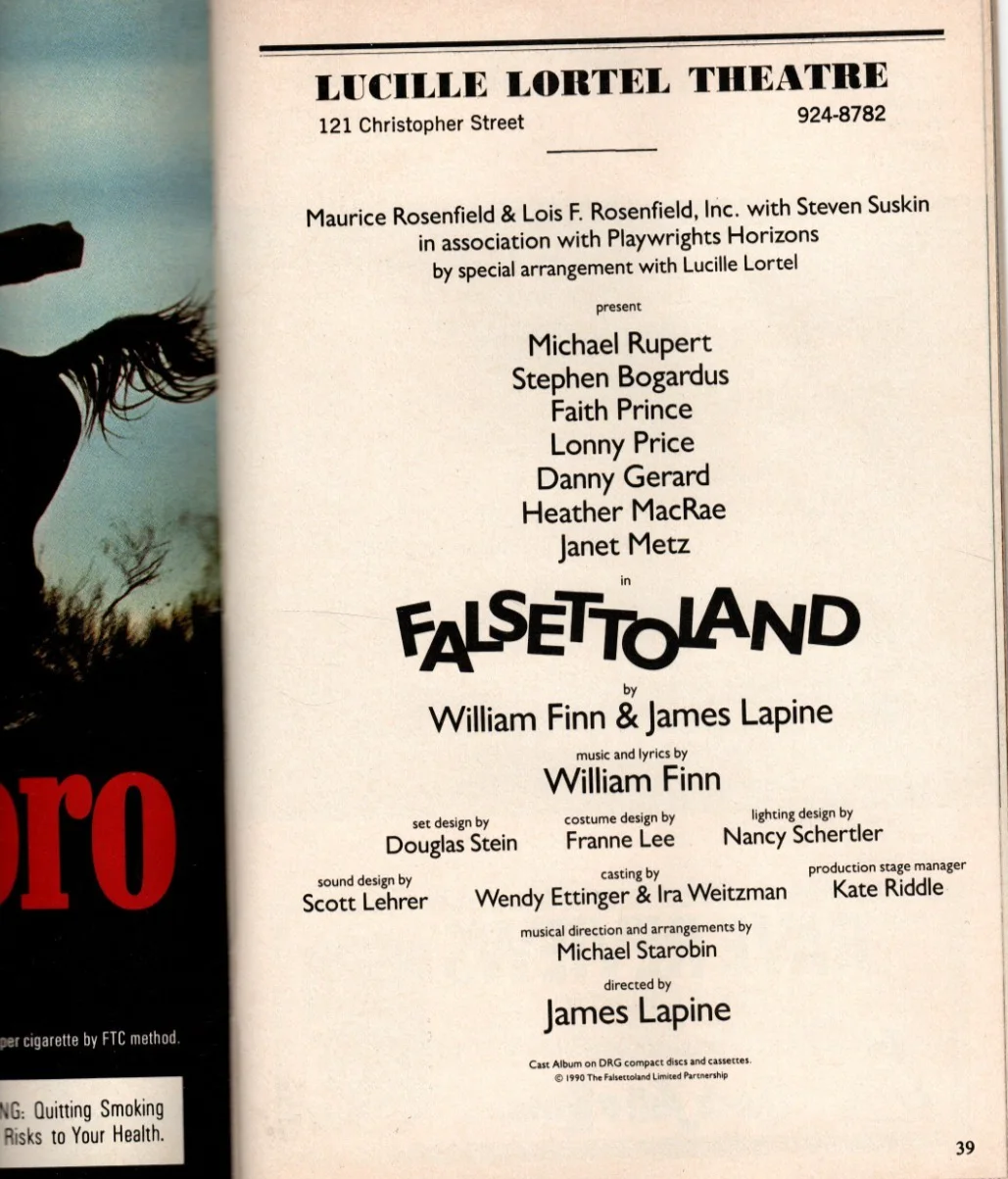 Falsettoland Playbill Signed Full Cast Lucille Lortel Theatre NYC 1990 RARE COA, image 2