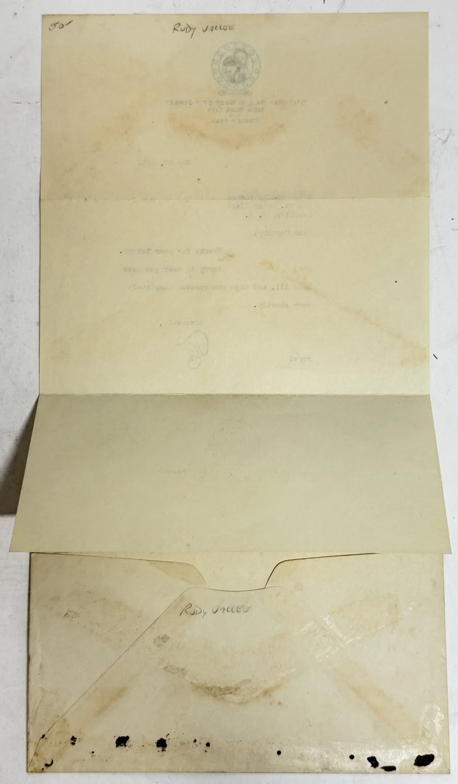 1935 Rudy Vallee Signed Letter Steinway Hall NYC Autograph & Envelope, изображение 5