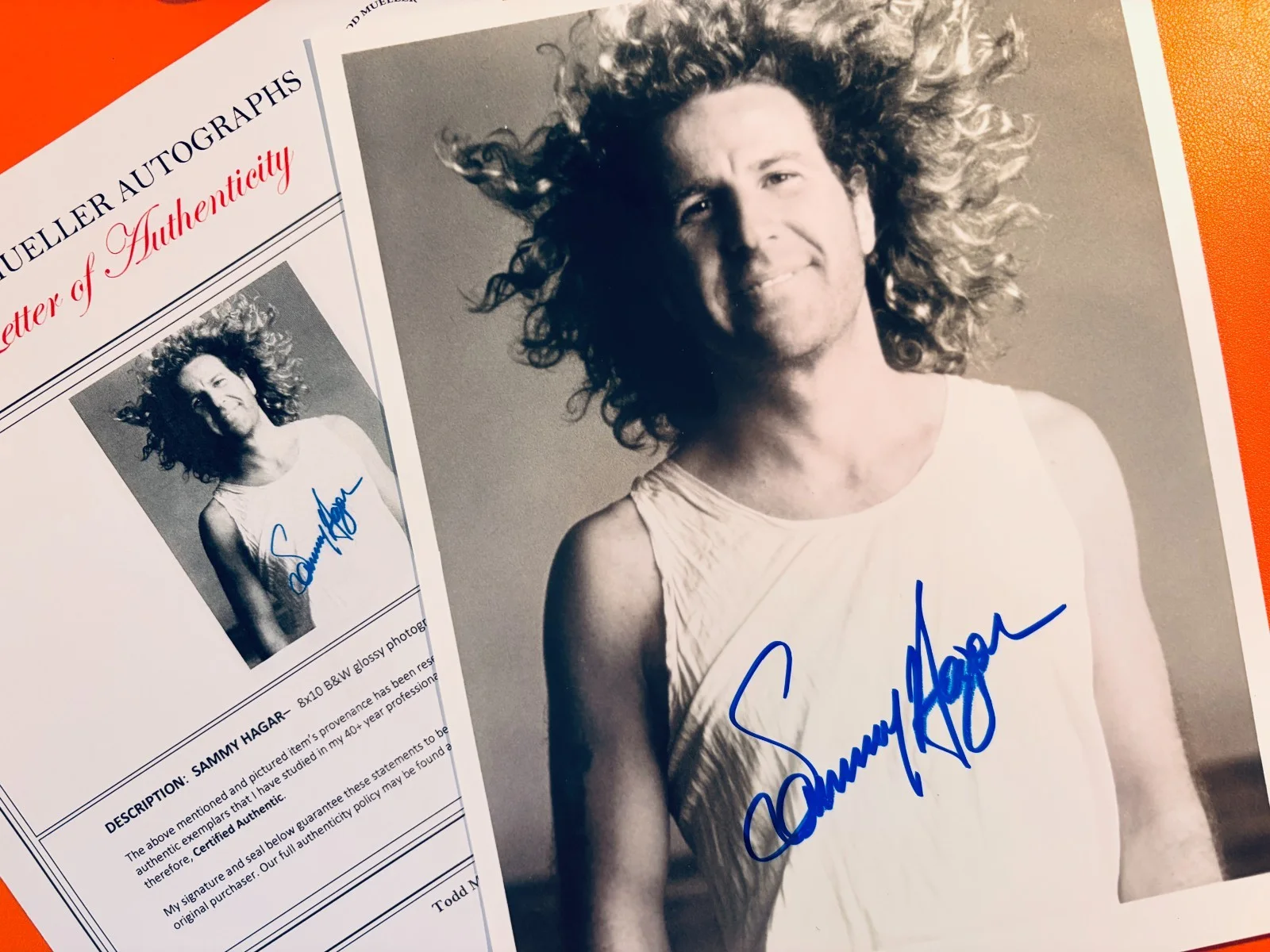 Sammy Hagar — Sammy Hagar Autographed Signed 8X10 BW Photo•Todd Mueller Autographs LOA COA, изображение 2