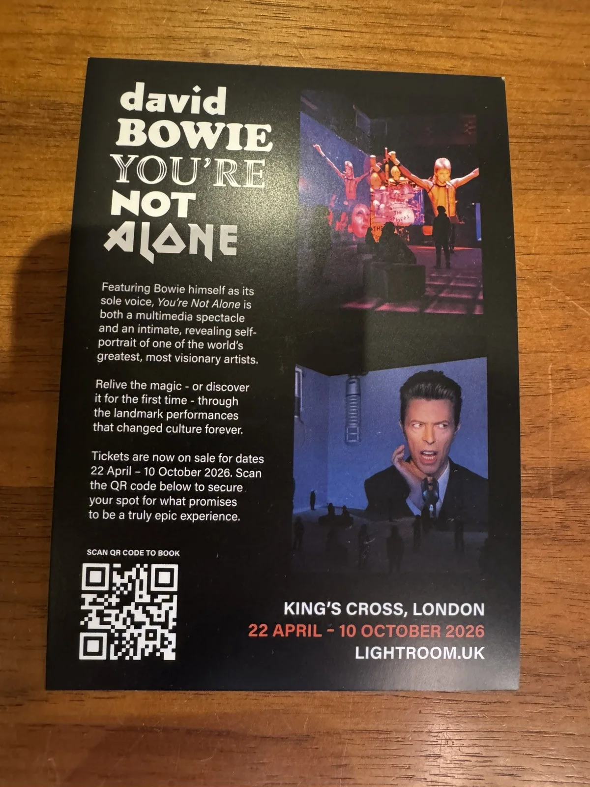 David Bowie You’re Not Alone Exhibition Lightroom London Promotional Postcard, изображение 2