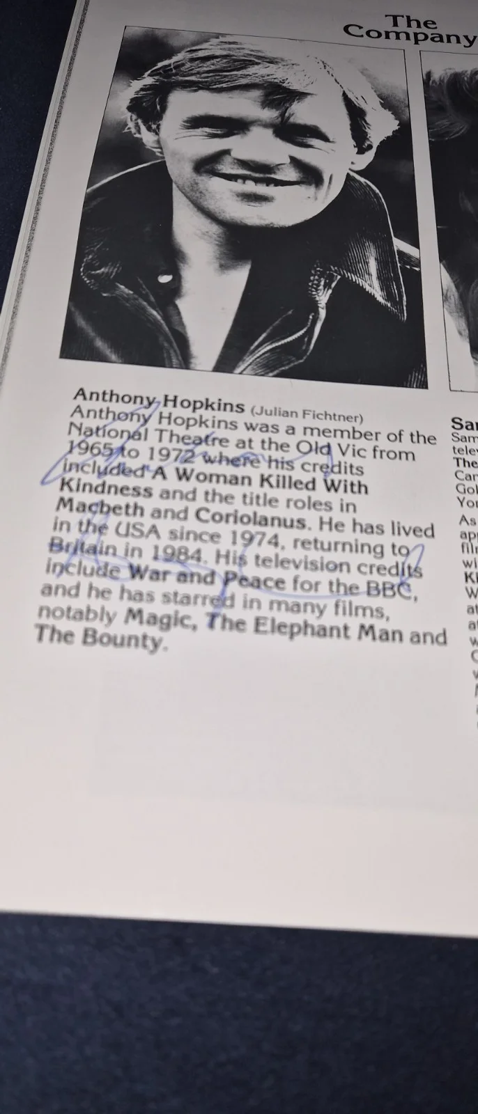 genuine Signed sir Anthony hopkins theatre programme rare hannibal lector, изображение 2