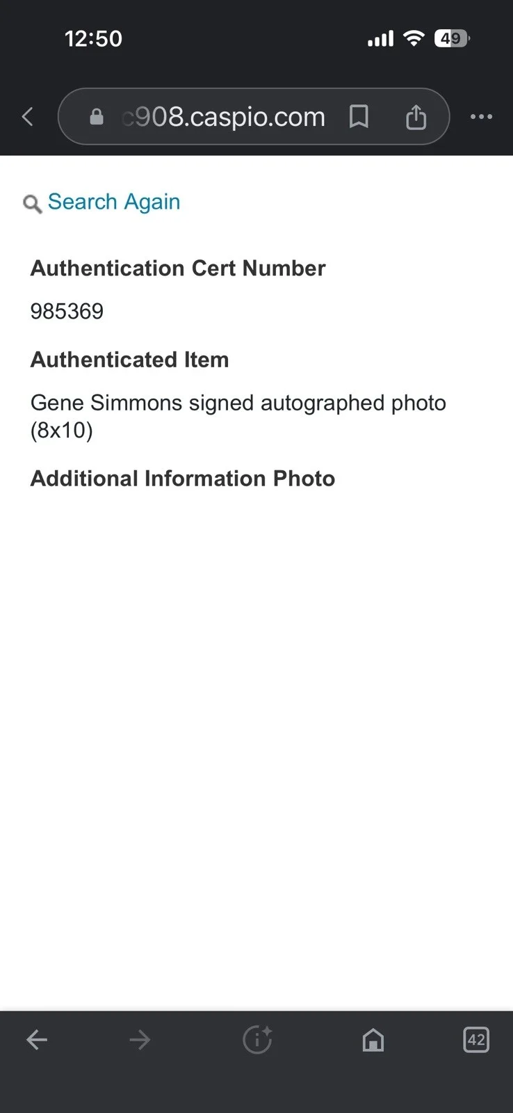 KISS -GENE SIMMONS SIGNED FRAMED 8 x 10 PHOTO With COA, изображение 5
