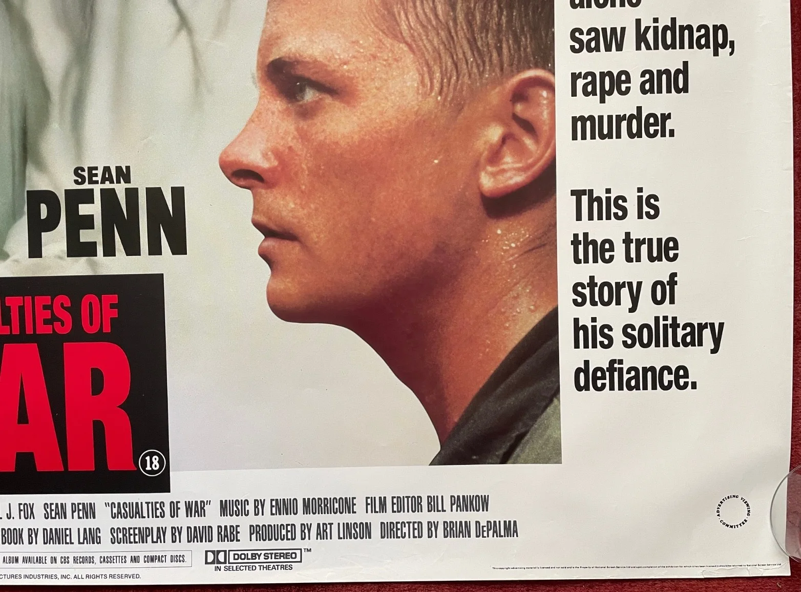 CASUALTIES OF WAR (1989) Original UK Quad Vietnam War Movie Film Poster, изображение 5