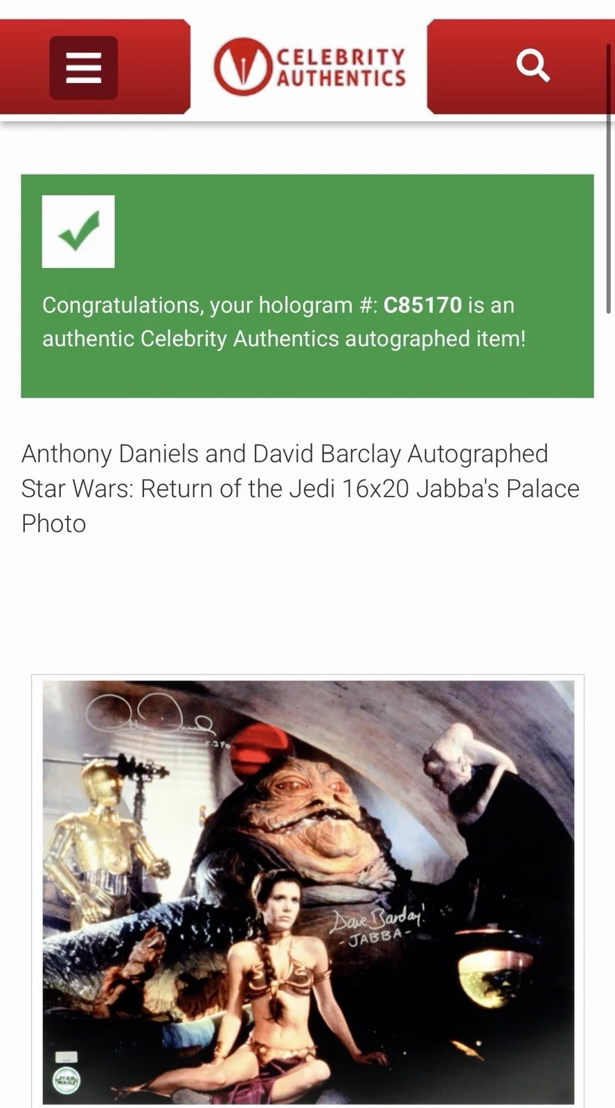 Star Wars Anthony Daniels & David Barclay Signed 16x20 Celebrity Authentics 🔥, image 3