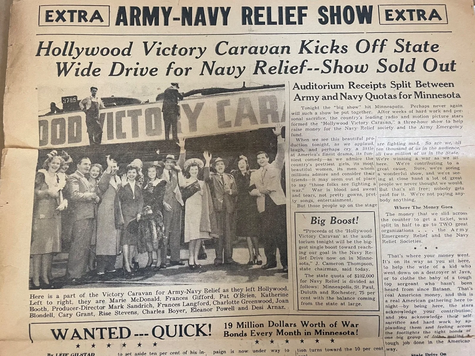 READ LISTING — 1942 HOLLYWOOD VICTORY CARAVAN PROGRAM **MOVIE STAR AUTOGRAPHS** / READ LISTING, image 2