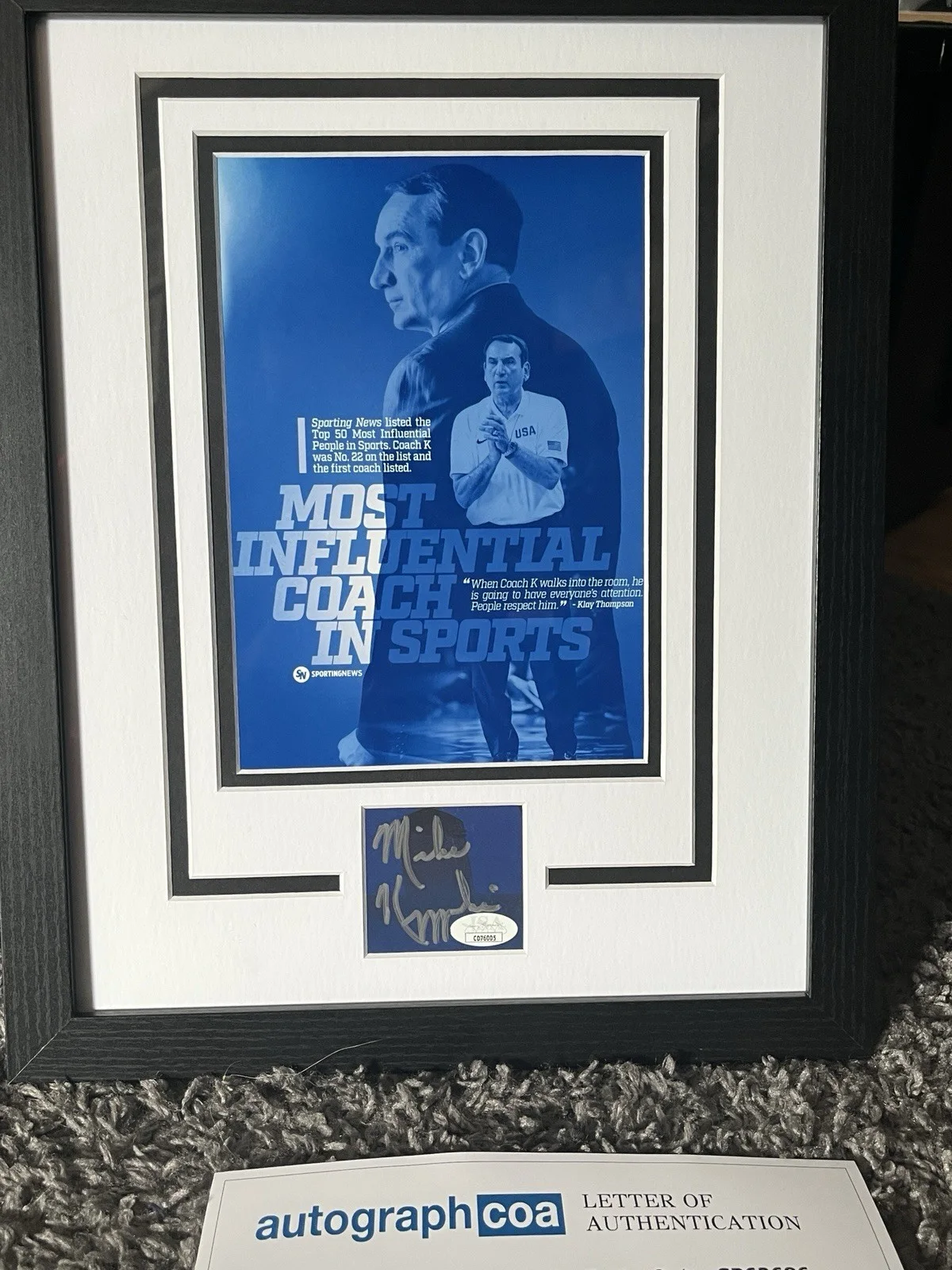 Mike Krzyzewski — Mike Krzyzewski Autographed Signed 11x14 Framed Display Cut Coach K ACOA JSA HOF, image 4