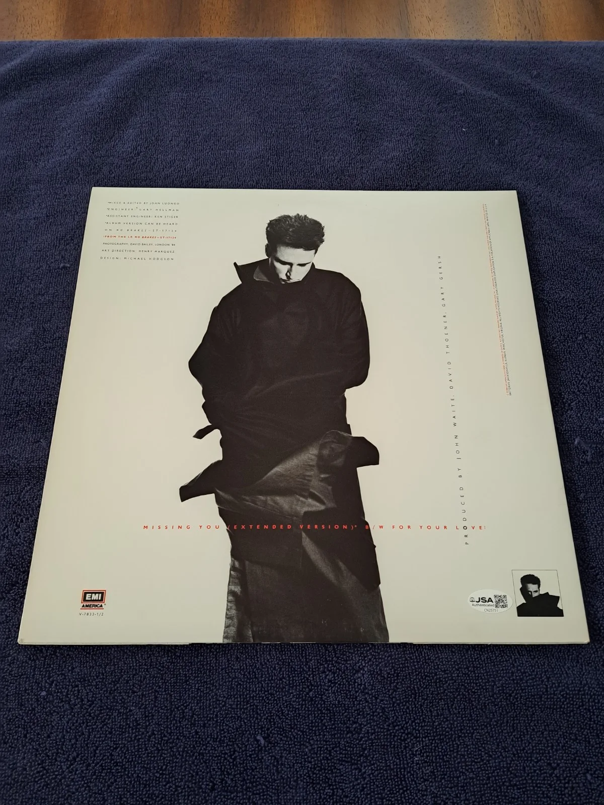 JOHN WAITE SIGNED "MISSING YOU" 12 INCH SINGLE LP VINYL JSA COA, image 2
