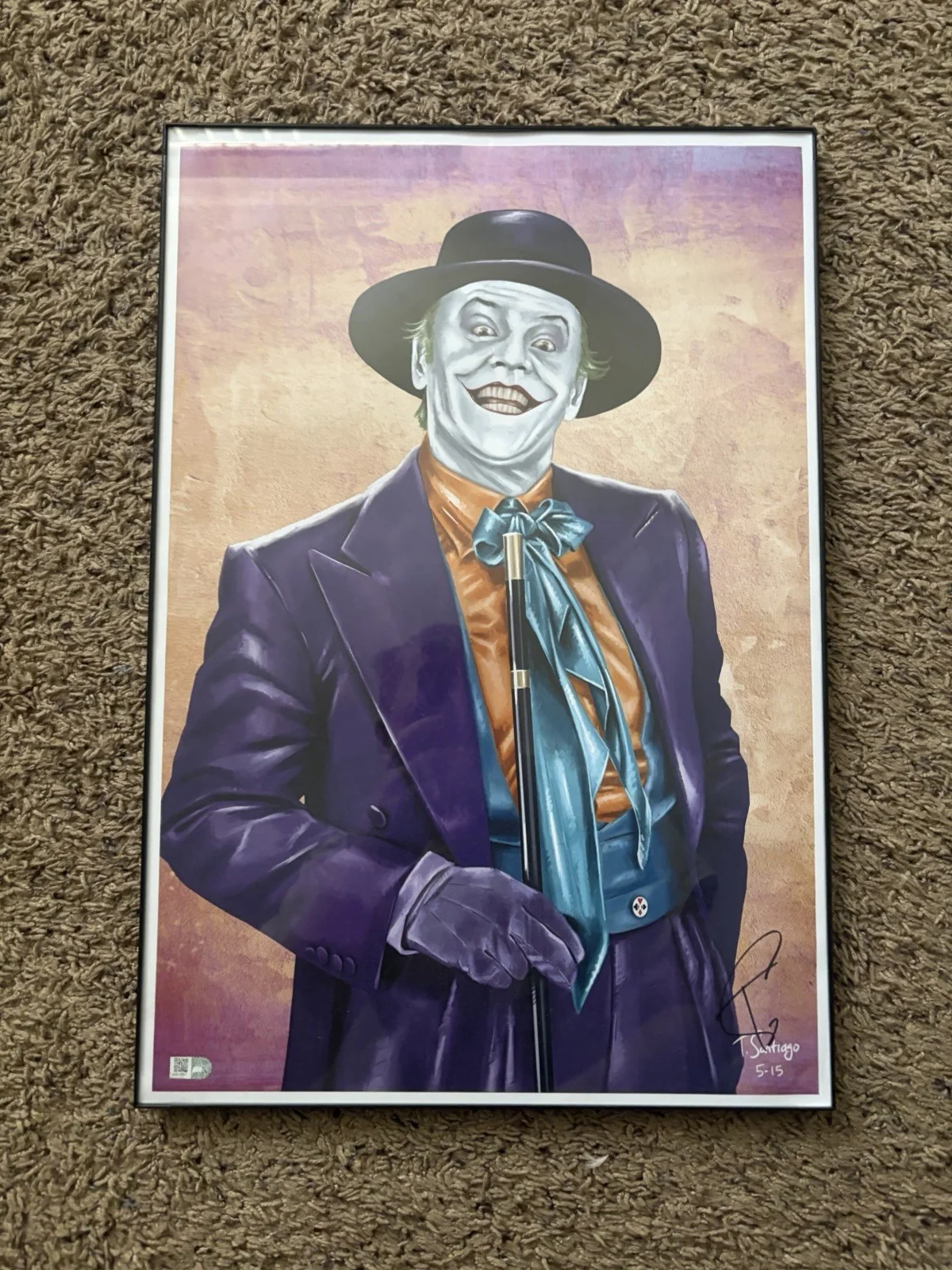 TONY SANTIAGO — TONY SANTIAGO Signed-Batman Movie JOKER (Jack Nicholson) 13x19 FRAMED Lithograph