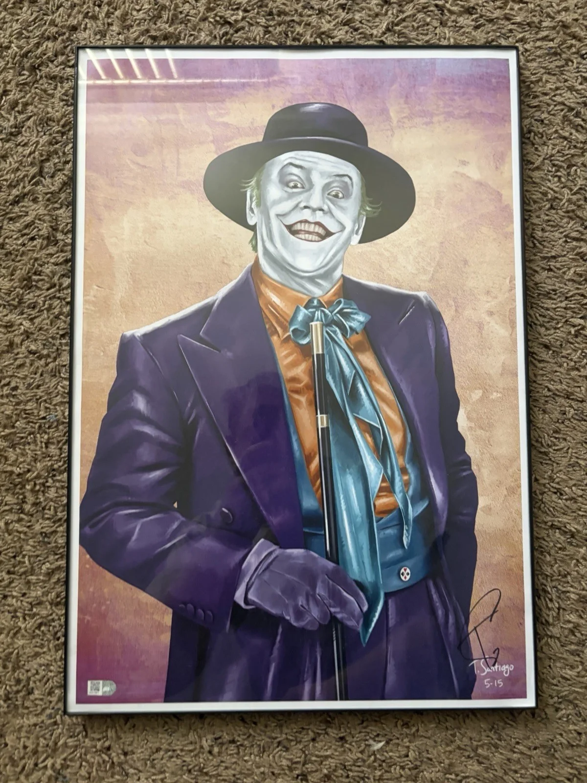 TONY SANTIAGO — TONY SANTIAGO Signed-Batman Movie JOKER (Jack Nicholson) 13x19 FRAMED Lithograph, изображение 2