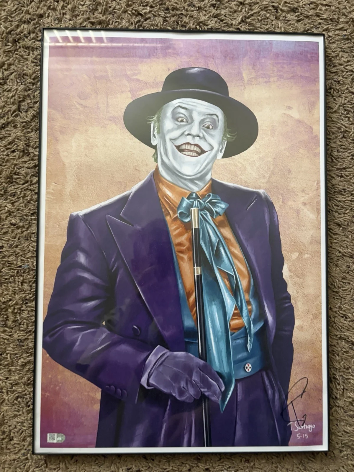 TONY SANTIAGO — TONY SANTIAGO Signed-Batman Movie JOKER (Jack Nicholson) 13x19 FRAMED Lithograph, изображение 3